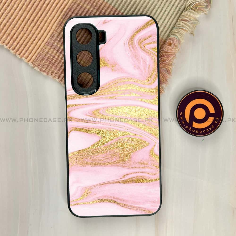 Infinix Hot 60i - Pink Marble Series - Premium Metal Printed soft Bumper shock Proof Case