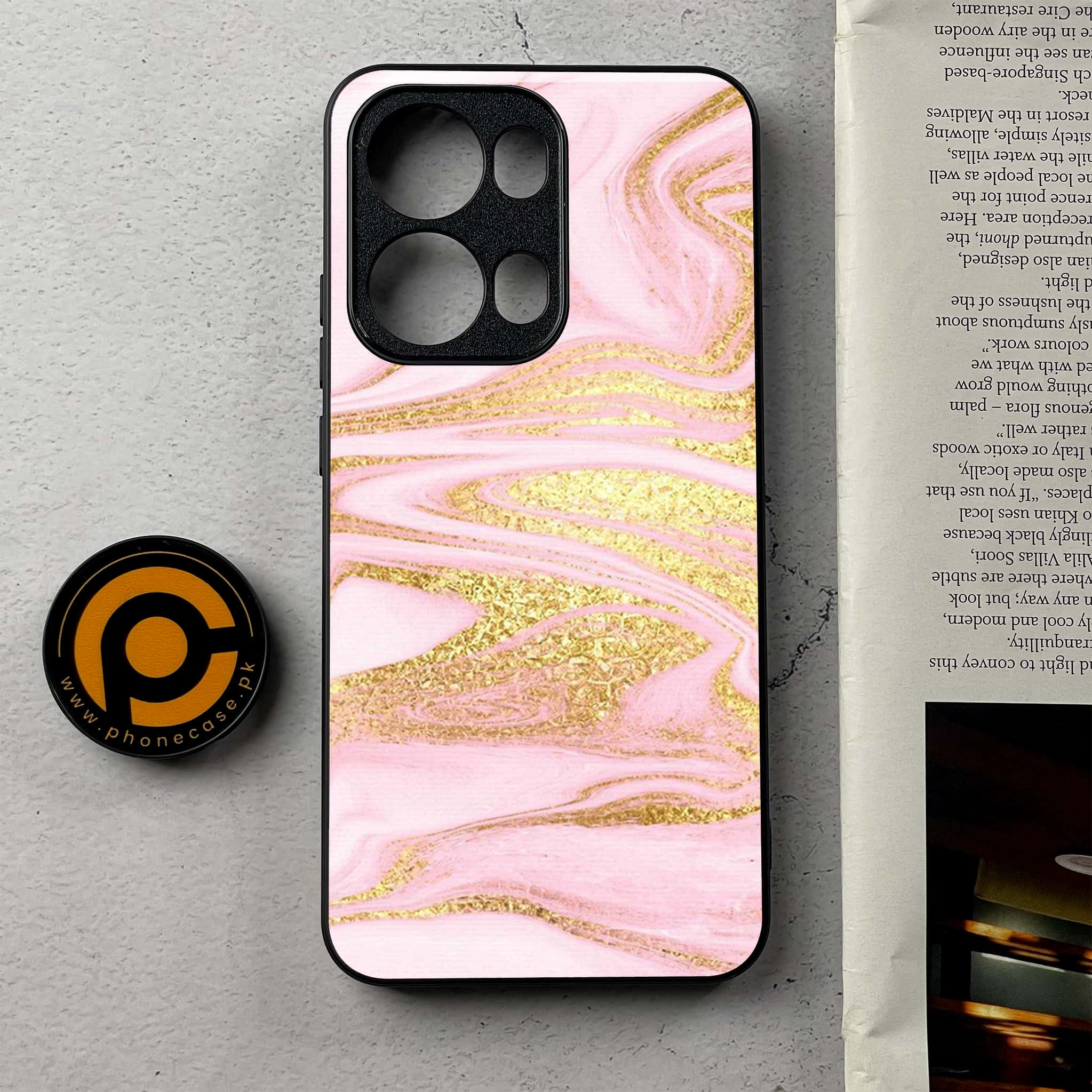 Oppo Reno 13 Pro - Pink Marble Series - Premium Metal Printed Soft Bumper Shockproof Case