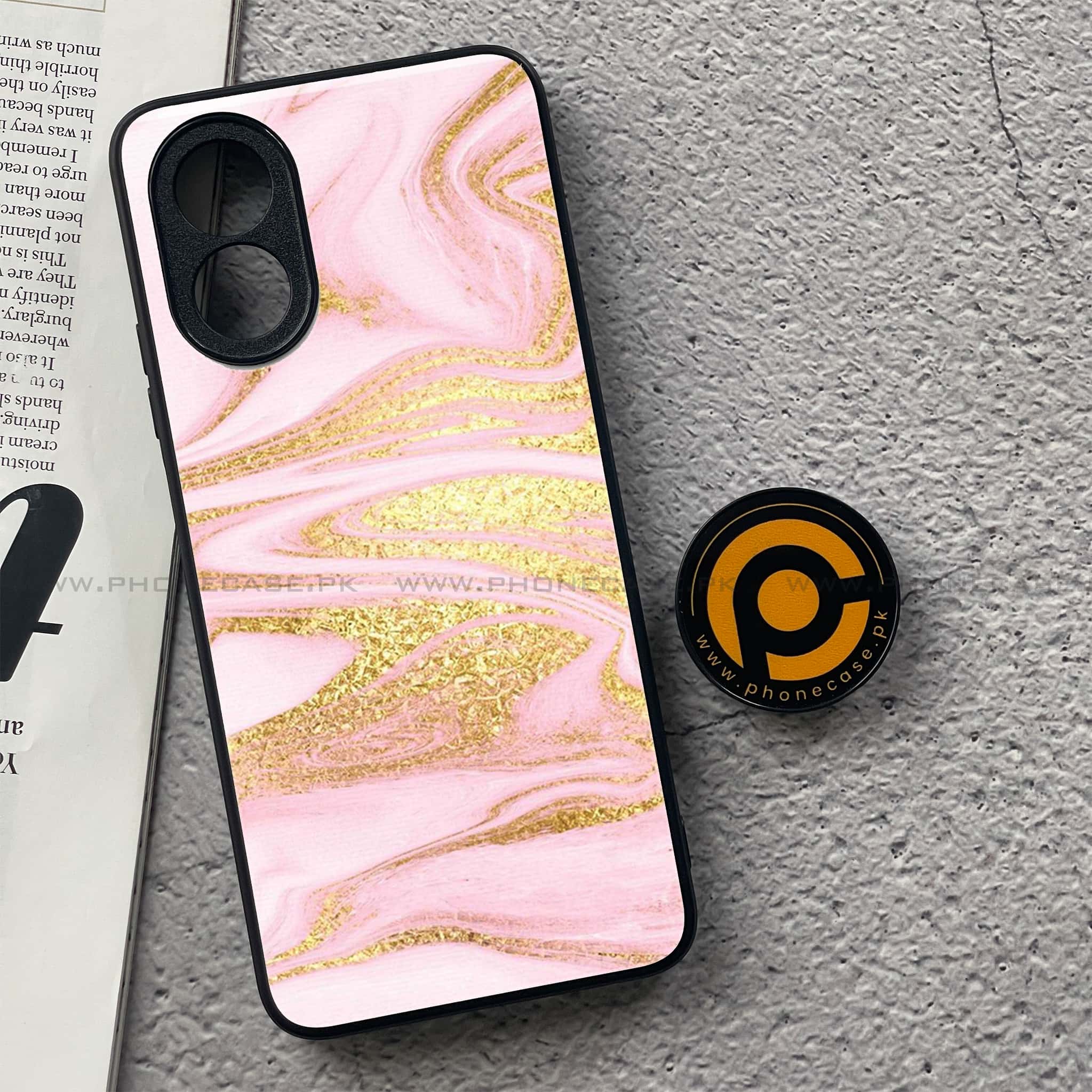 Oppo A18 4G - Pink Marble Series - Premium Printed Glass soft Bumper shock Proof Case