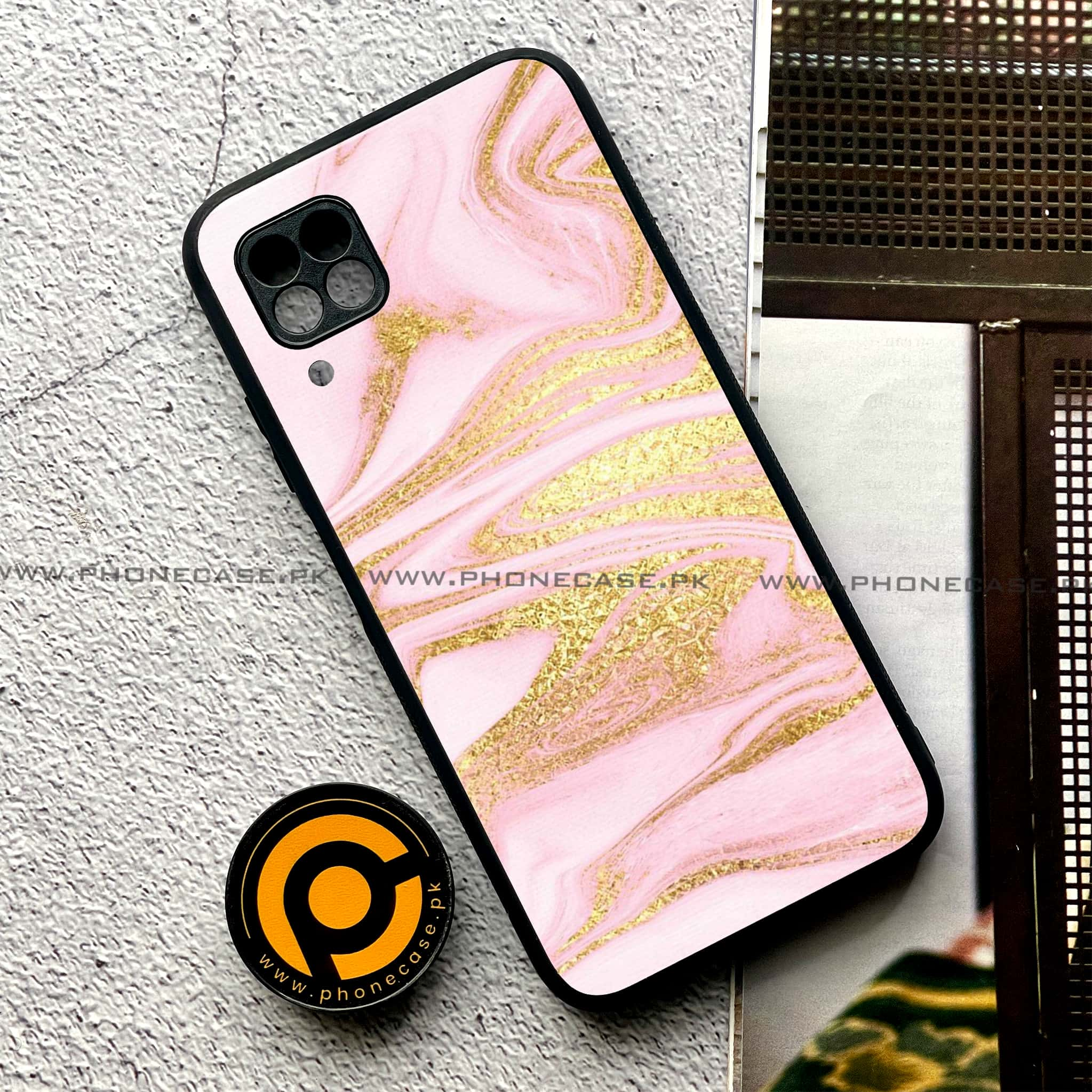 Huawei P40 Lite - Pink Marble Series - Premium Printed Glass soft Bumper shock Proof Case