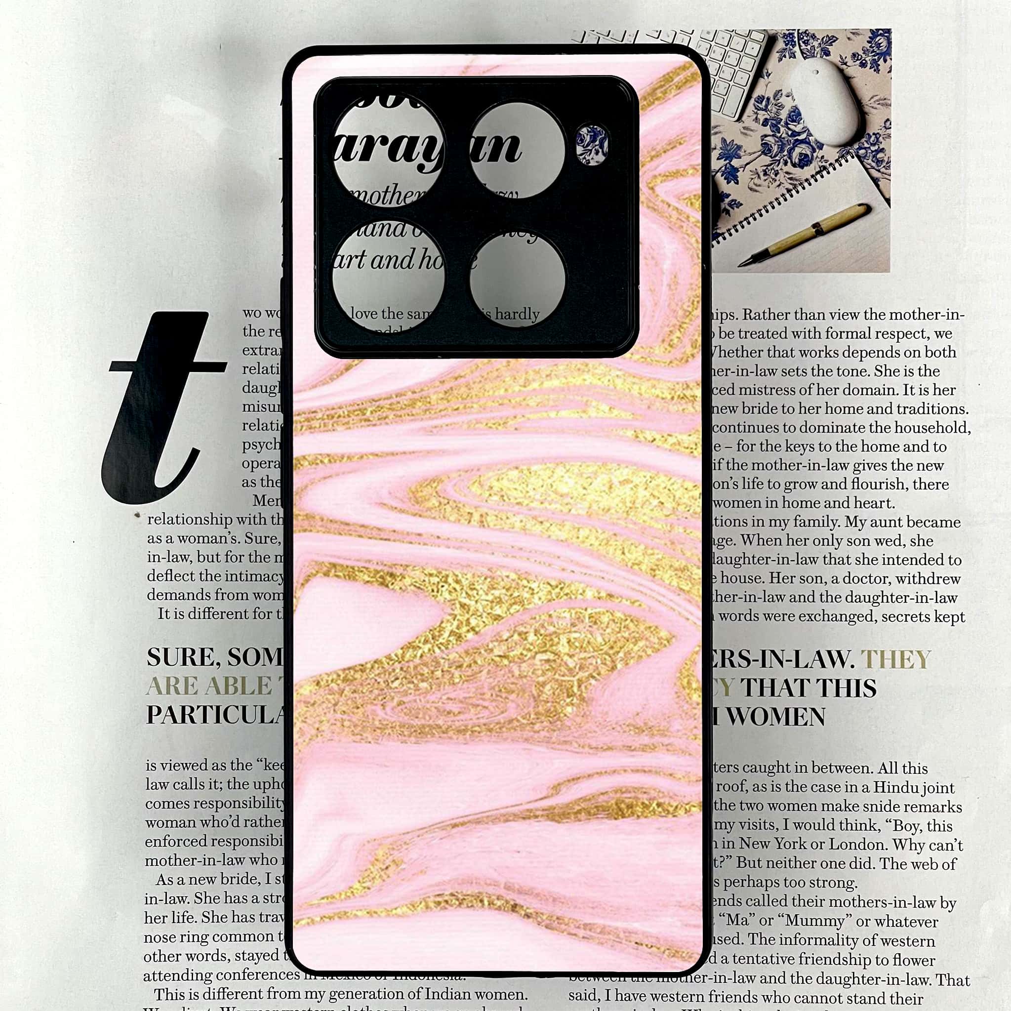 Infinix Note 40 Pro Plus - Pink Marble Series - Premium Metal Printed soft Bumper shock Proof Case