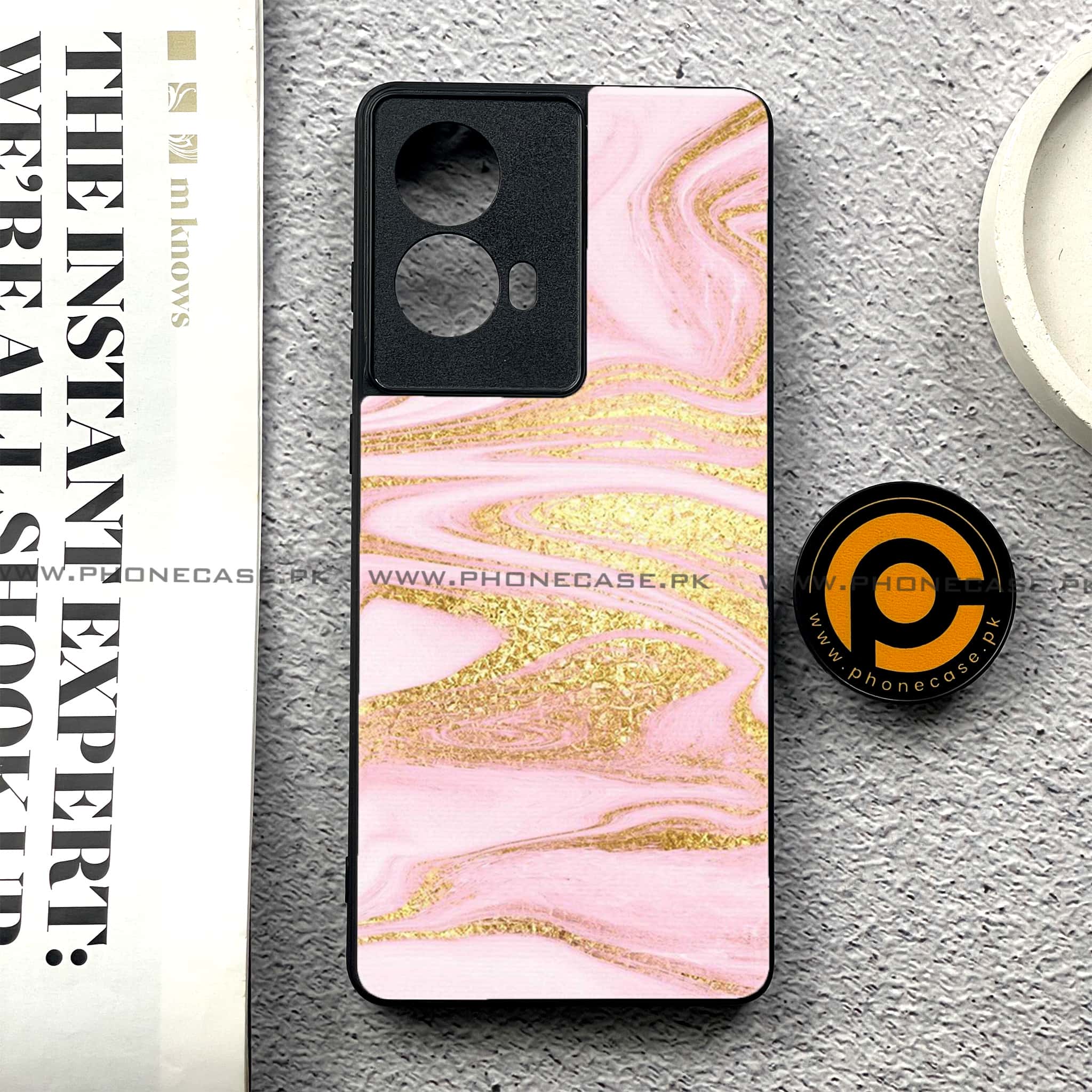 Moto G85 - Pink Marble Series - Premium Printed Glass soft Bumper shock Proof Case