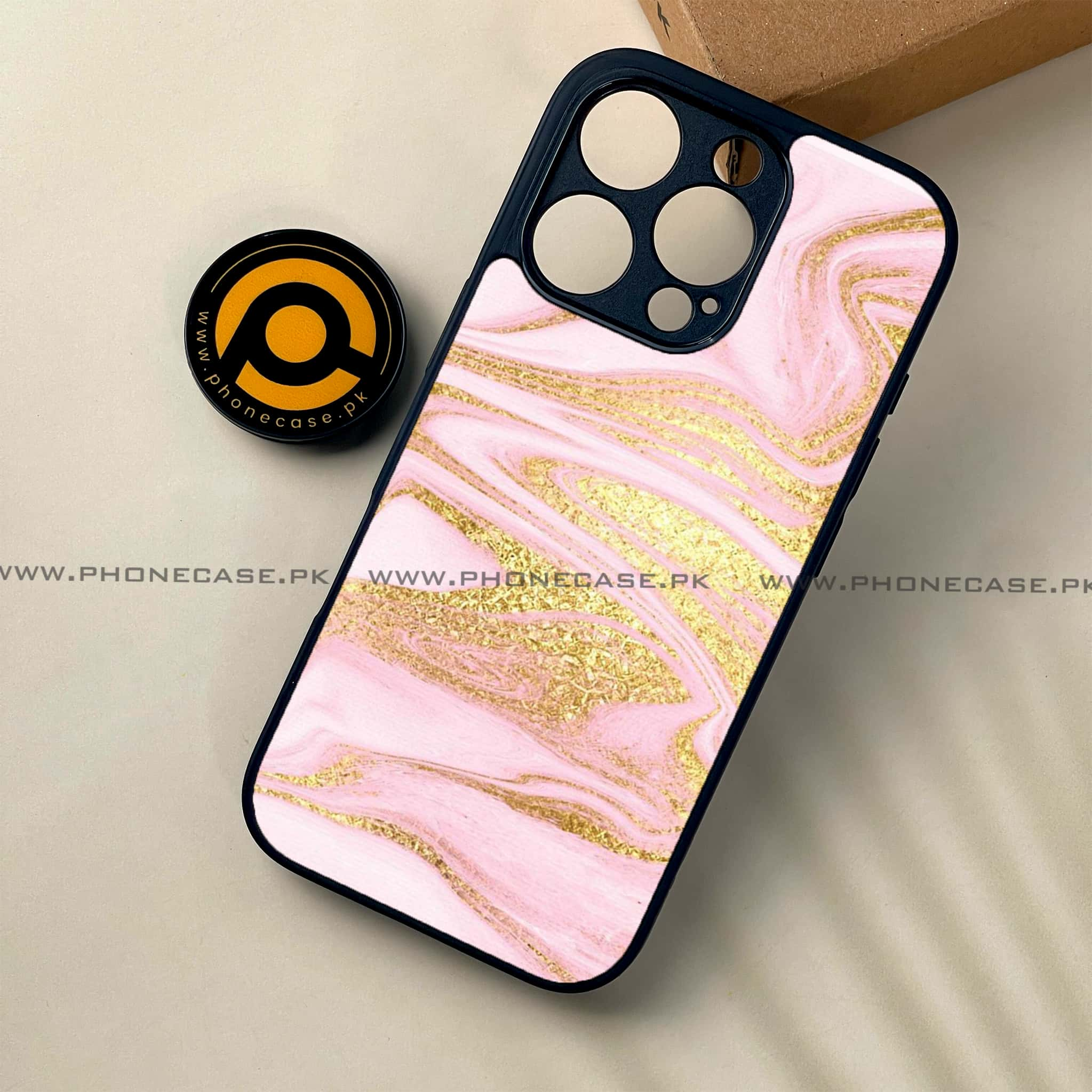 iPhone 16 Pro - Pink Marble Series - Premium Printed Glass soft Bumper shock Proof Case