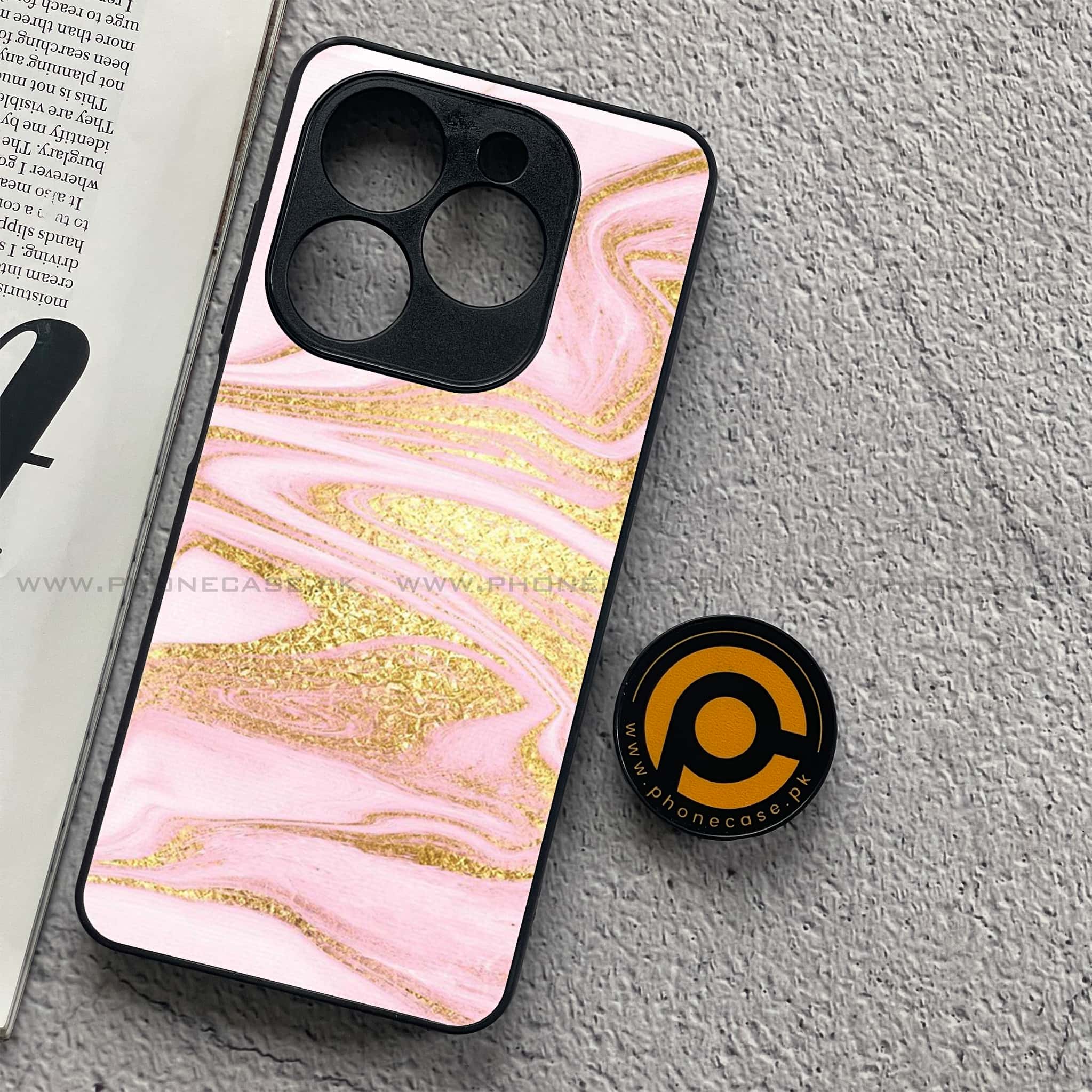Infinix Smart 8 Pro - Pink Marble Series - Premium Metal Printed soft Bumper shock Proof Case