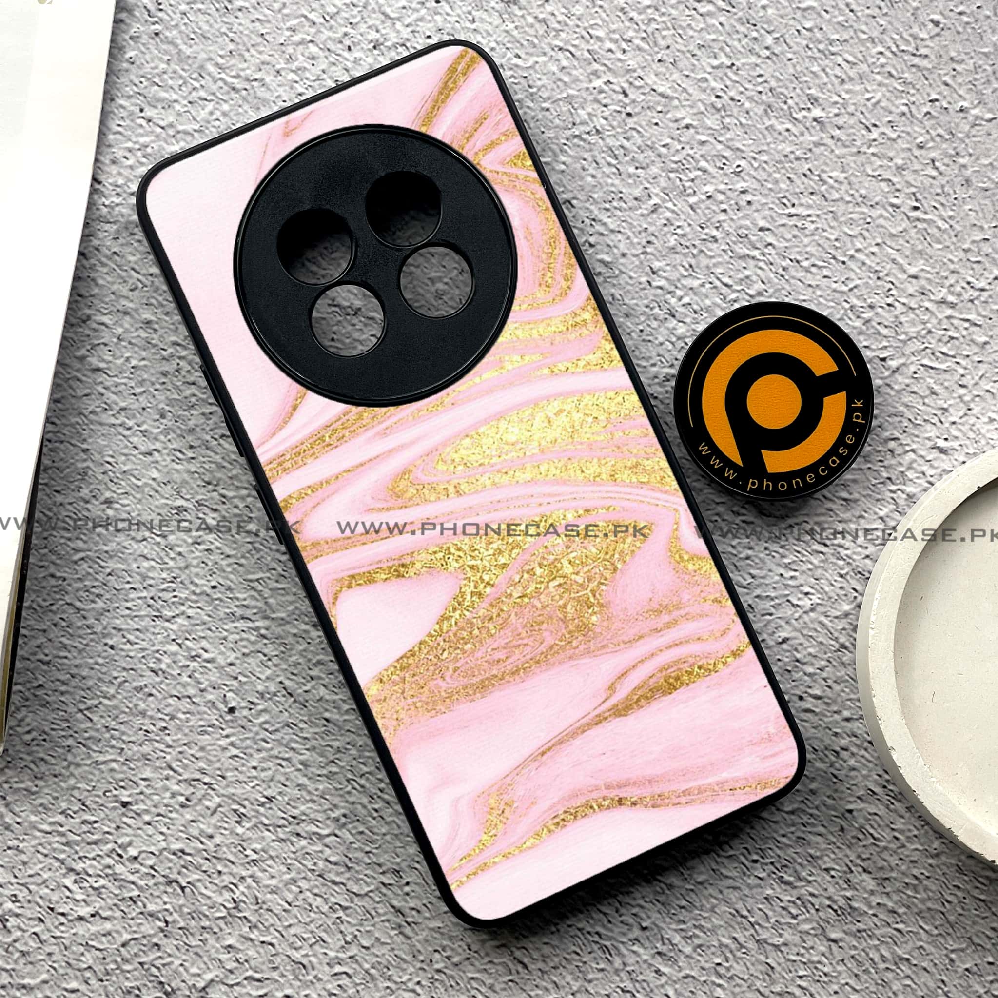 Realme 13 Pro Plus - Pink Marble Series - Premium Printed Glass soft Bumper shock Proof Case