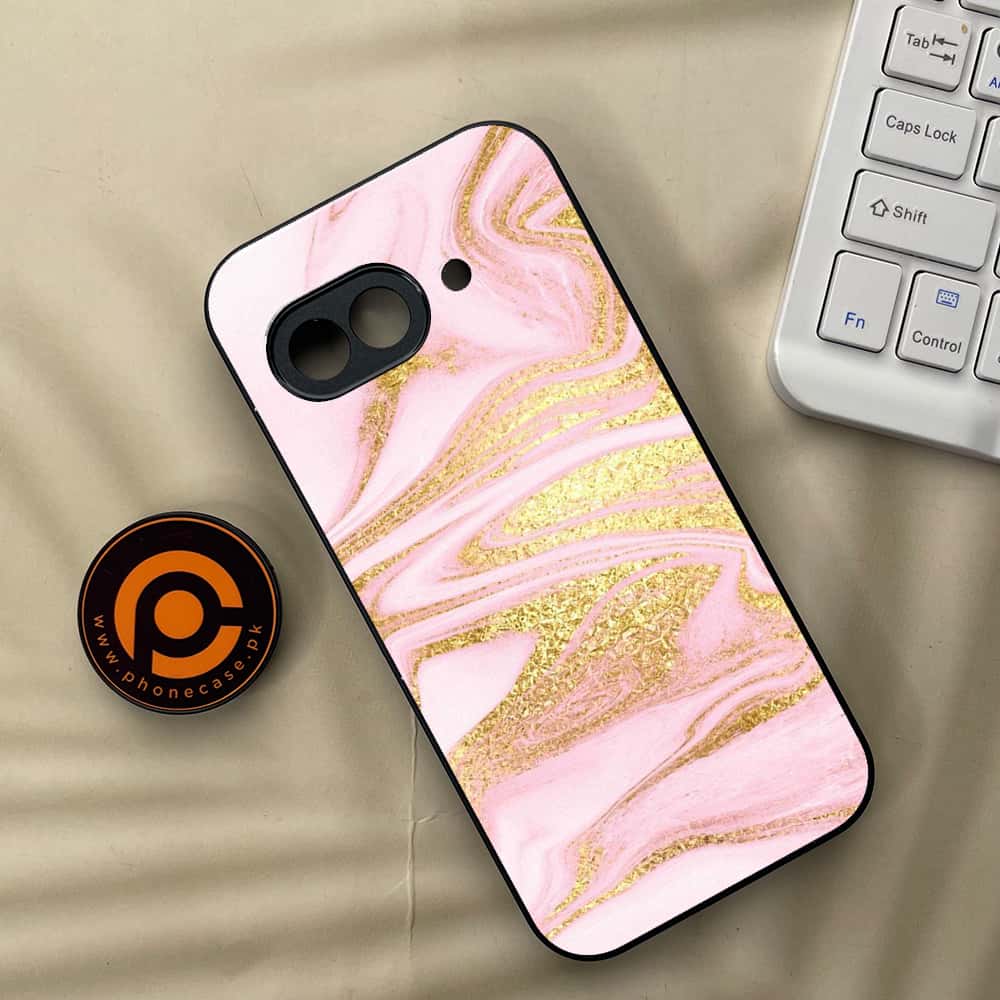 Google Pixel 9a - Pink Marble Series - Premium Metal Printed soft Bumper Shock Proof Case