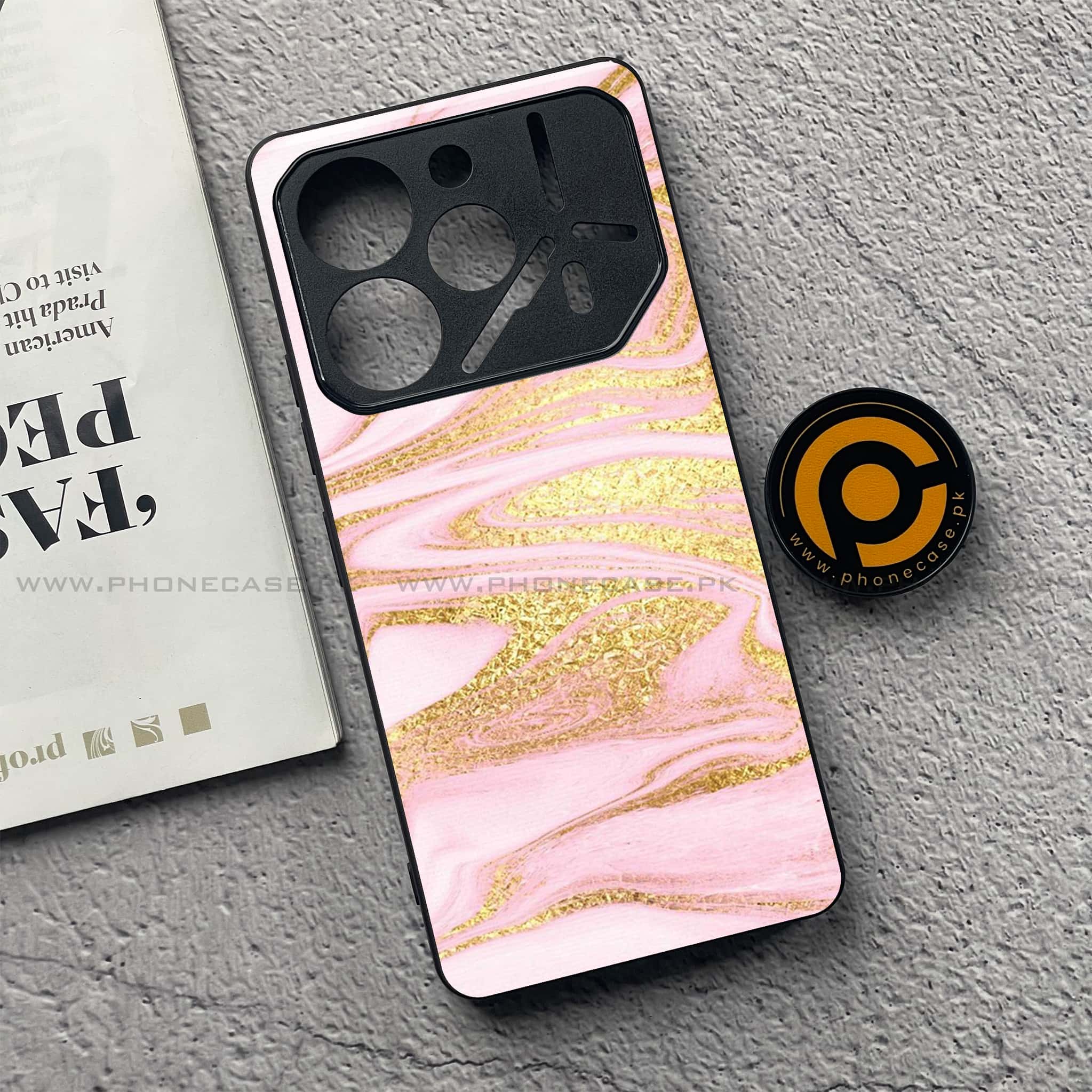 Tecno Pova 6 Pro - Pink Marble Series - Premium Printed Glass soft Bumper shock Proof Case