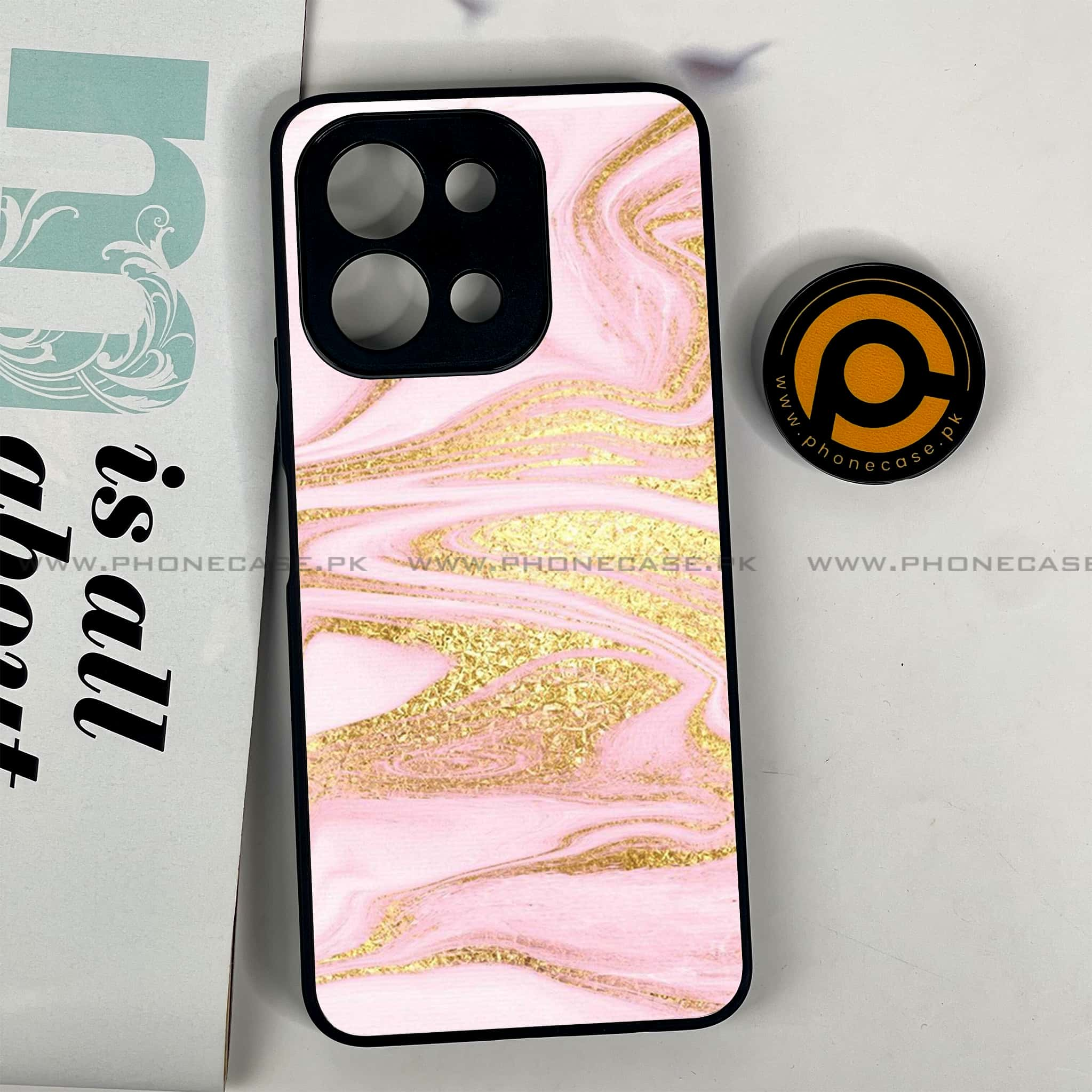 Vivo Y28 - Pink Marble Series - Premium Printed Glass soft Bumper shock Proof Case