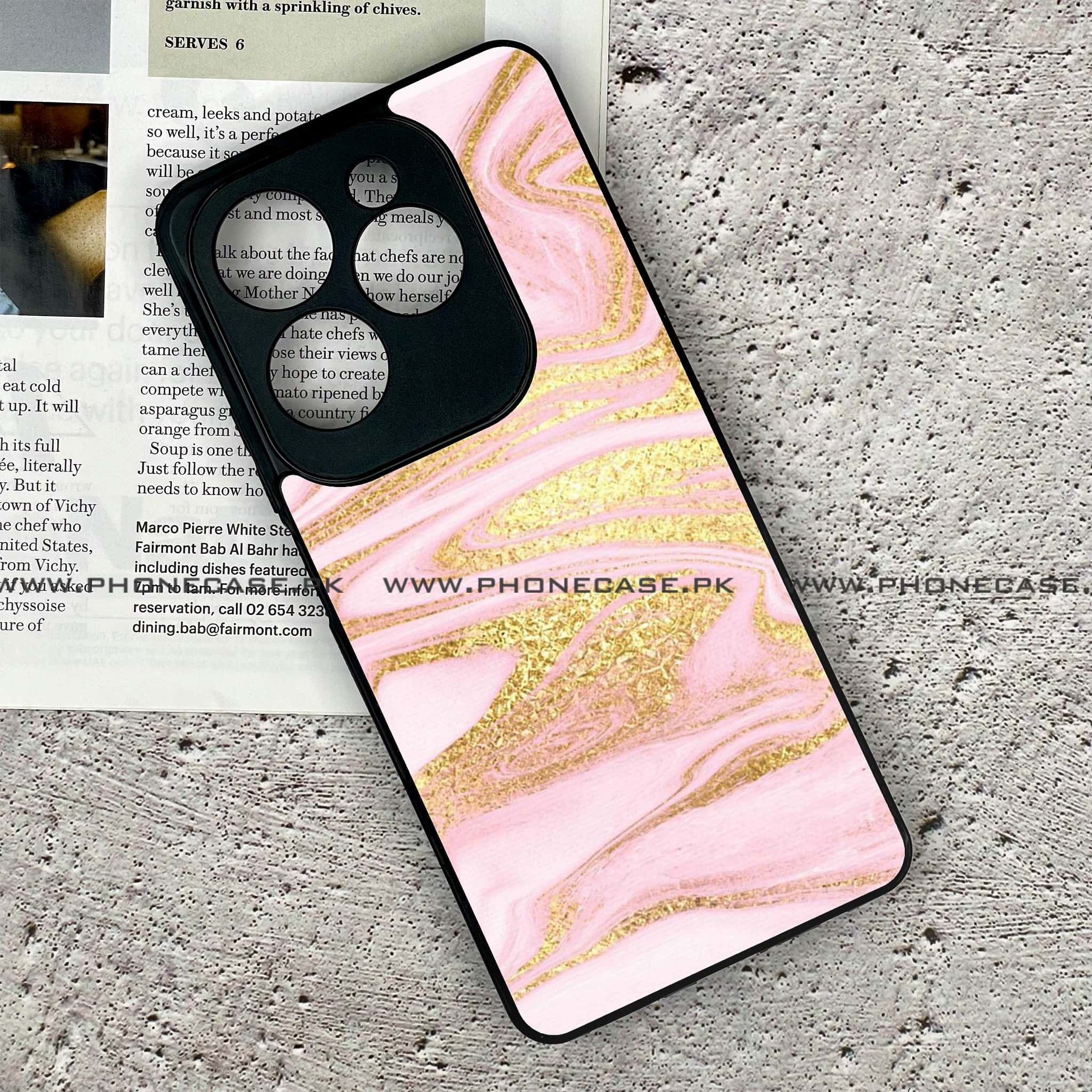 Infinix Hot 40 Pro - Pink Marble Series - Premium Printed Glass soft Bumper shock Proof Case