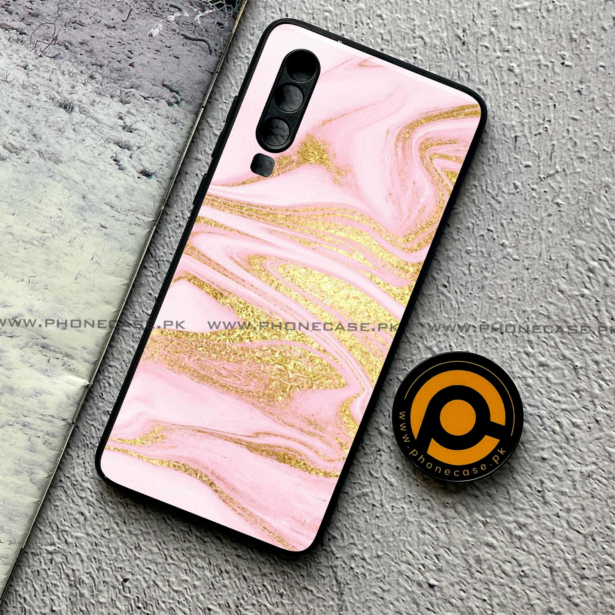 Huawei P30 - Pink Marble Series - Premium Printed Glass soft Bumper shock Proof Case