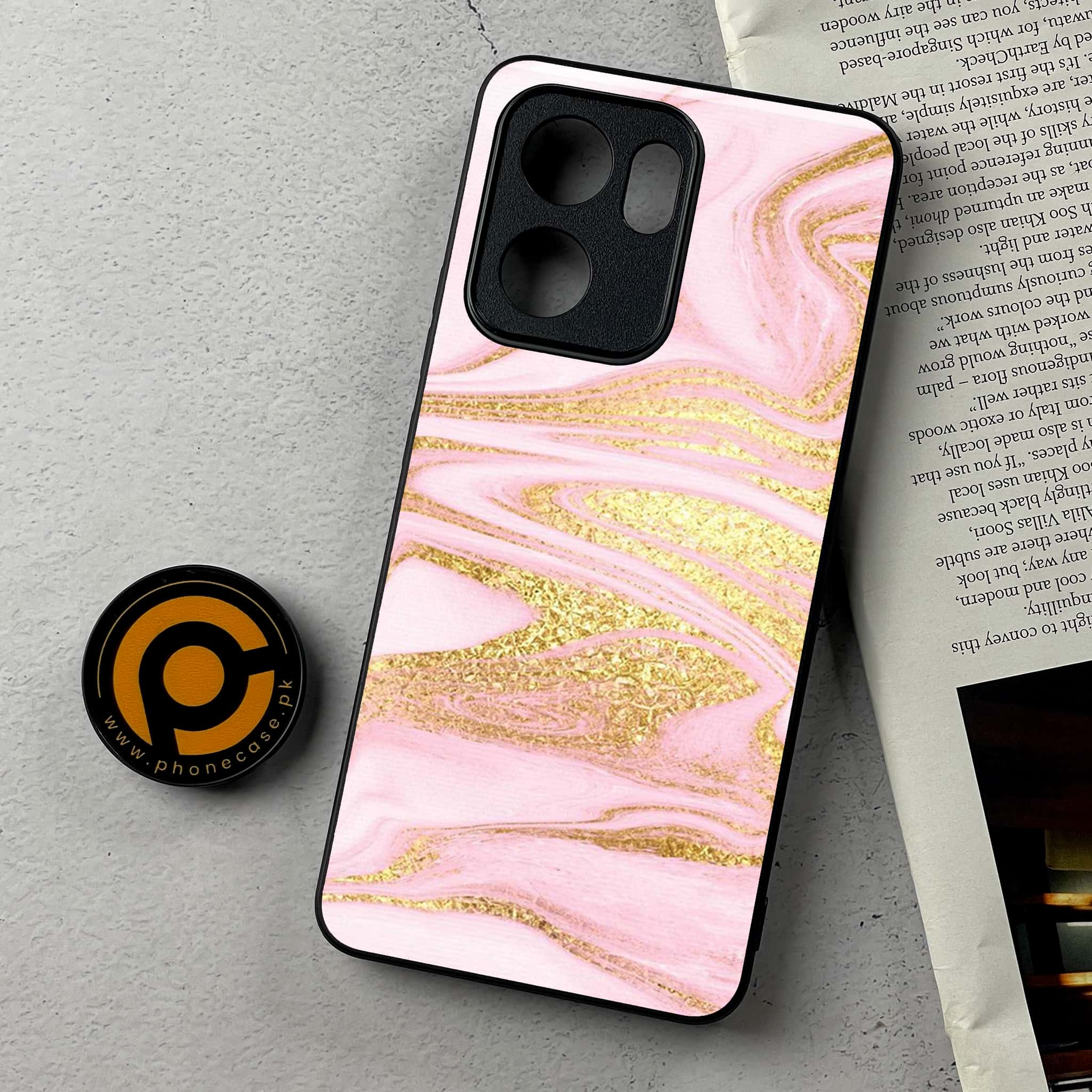 Oppo Reno 13F - Pink Marble Series - Premium Metal Printed Soft Bumper Shockproof Case