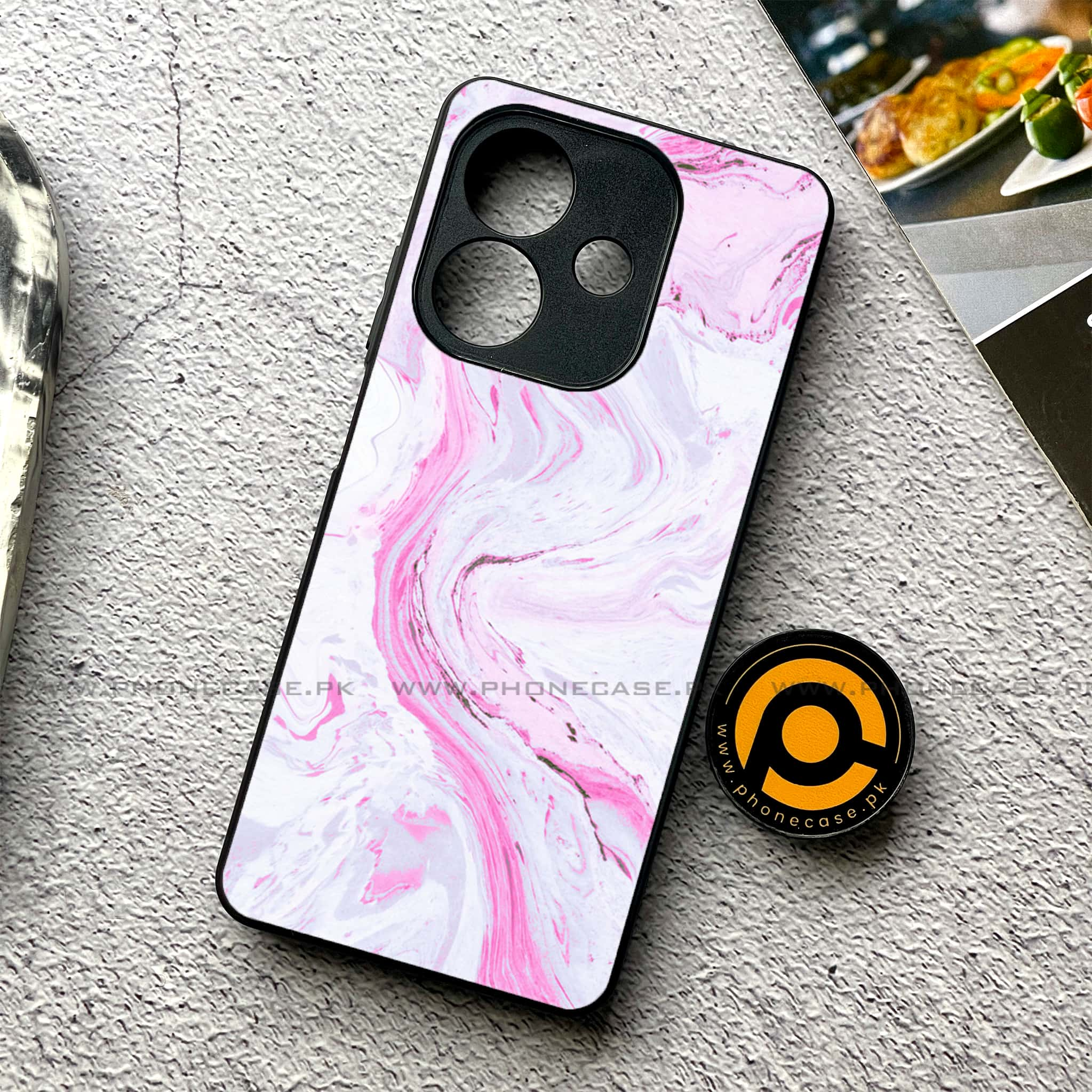 Oppo A3 2024 -  Pink Marble 2.0 Series - Premium Printed Metal soft Bumper shock Proof Case