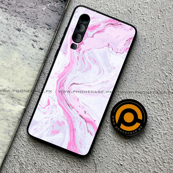 Huawei P30 - Pink Marble Series - Premium Printed Glass soft Bumper shock Proof Case