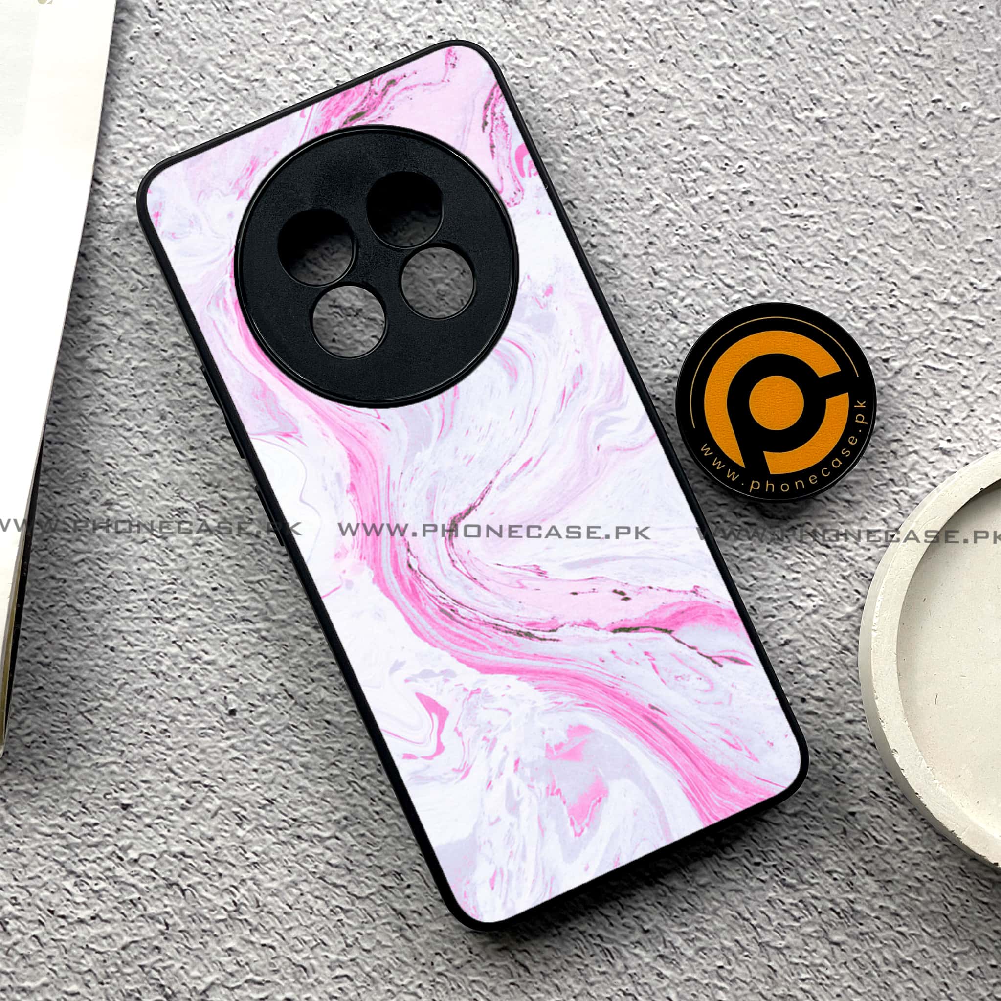 Realme 13 Pro Plus - Pink Marble Series - Premium Printed Glass soft Bumper shock Proof Case