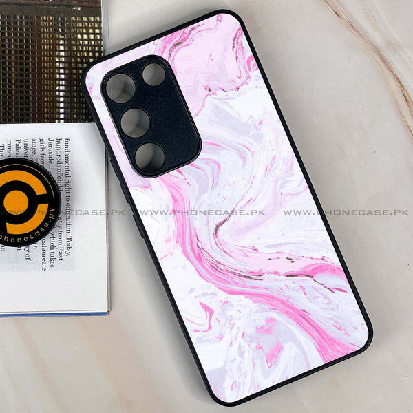 Vivo V30 Lite 4G - Pink Marble Series - Premium Metal Printed soft Bumper shock Proof Case