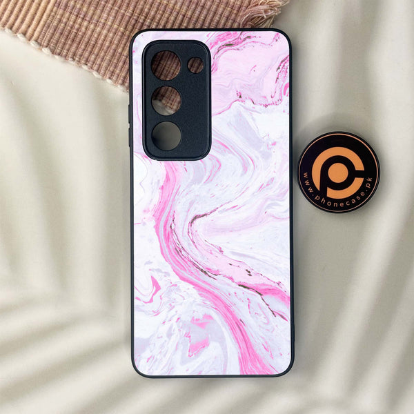 Oppo A5 2025 - Pink Marble Series - Premium Metal Printed soft Bumper shock Proof Case