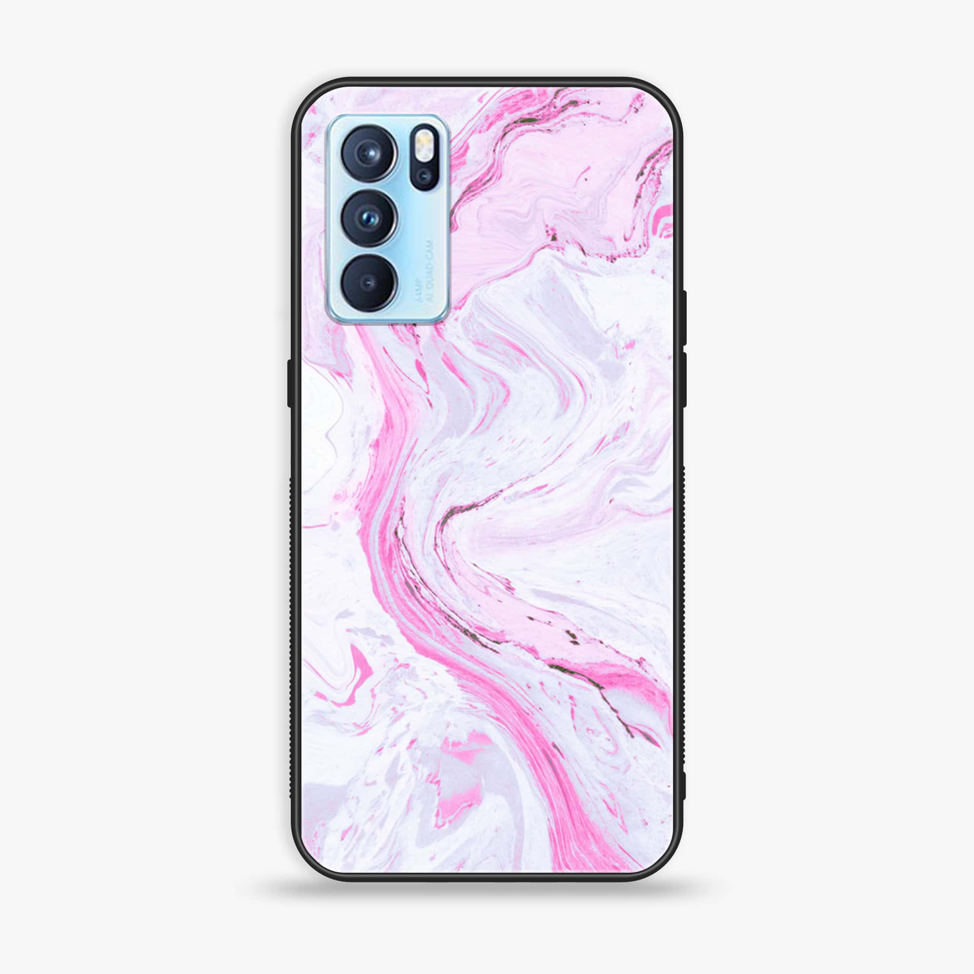 Oppo Reno 6 Pro - Pink Marble Series - Premium Printed Glass soft Bumper shock Proof Case