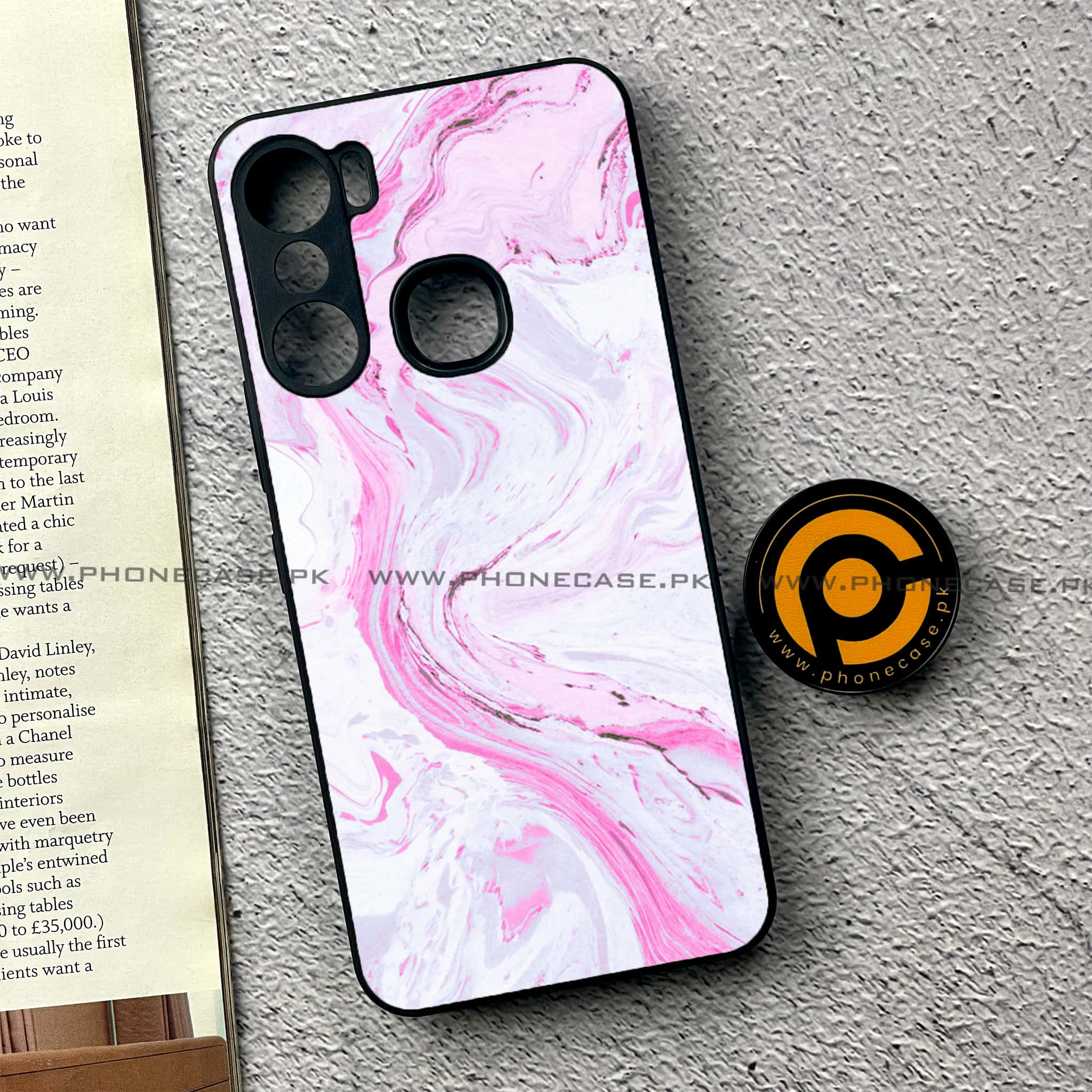 Infinix Hot 12 Pro - Pink Marble Series - Premium Printed Glass soft Bumper shock Proof Case