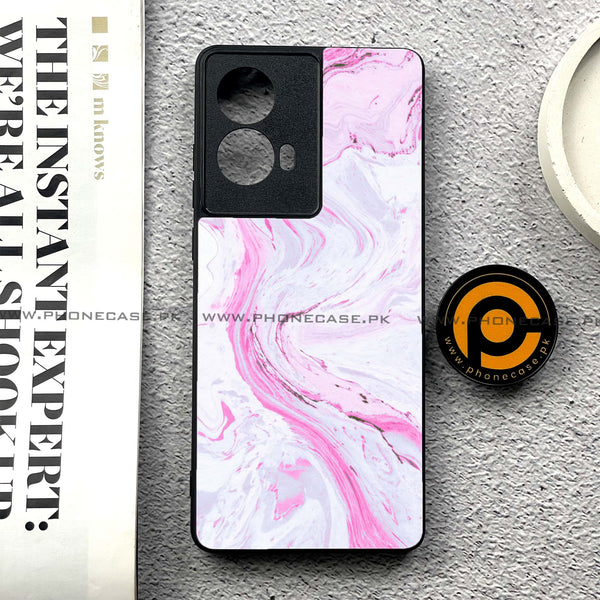 Moto G85 - Pink Marble Series - Premium Printed Glass soft Bumper shock Proof Case