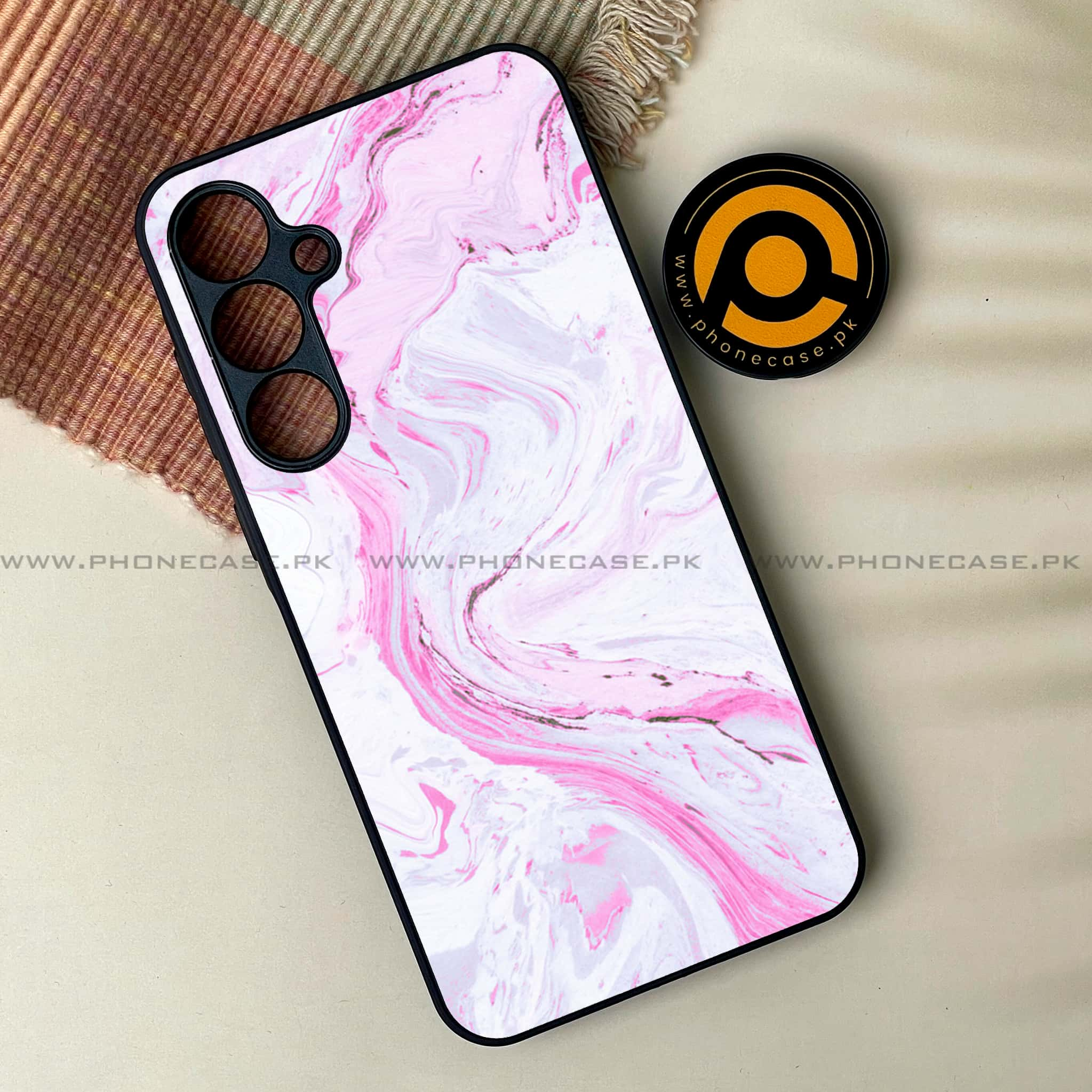 Samsung Galaxy A14 - Pink Marble Series - Premium Printed Glass soft Bumper shock Proof Case