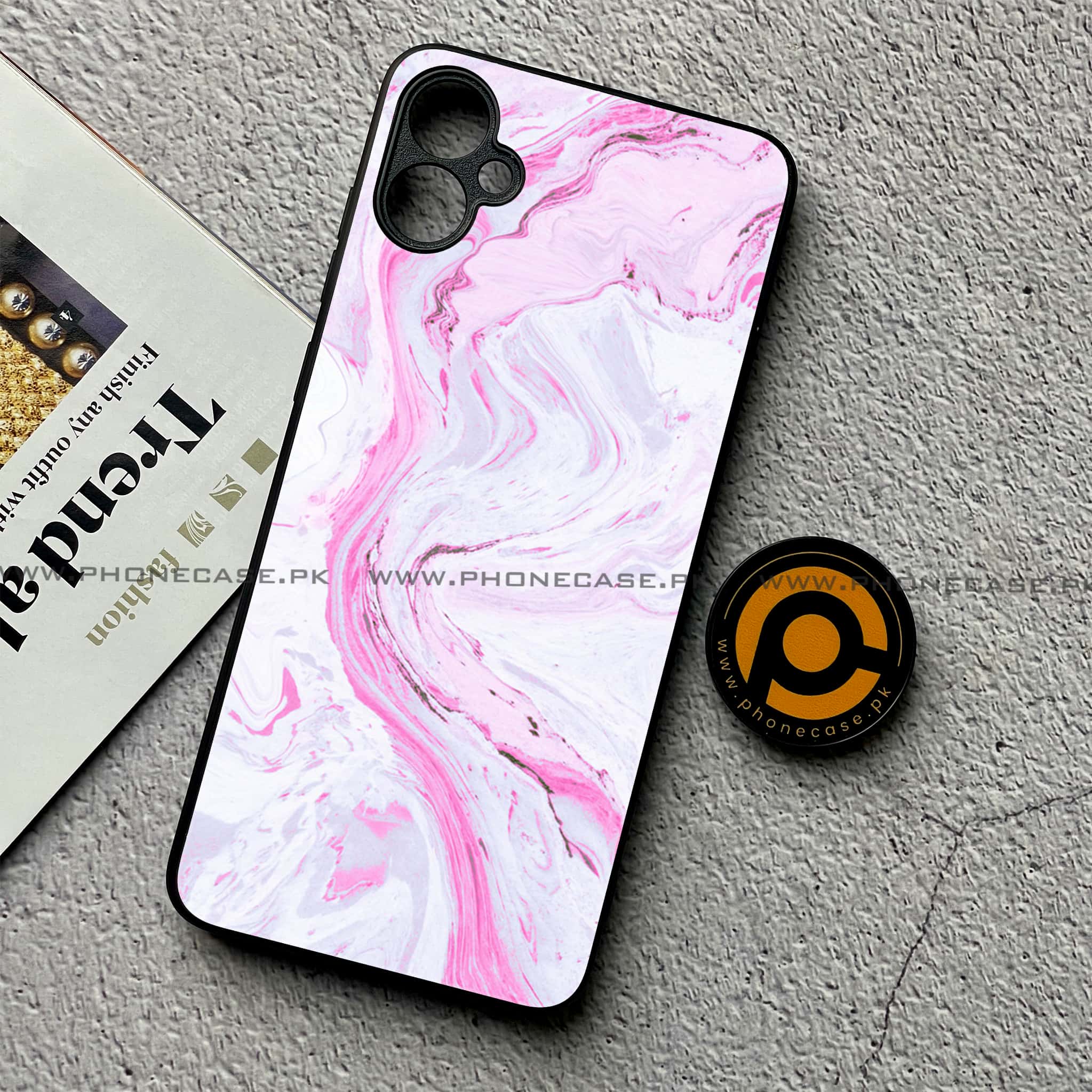 Samsung Galaxy A05 - Pink Marble Series - Premium Metal Printed soft Bumper shock Proof Case