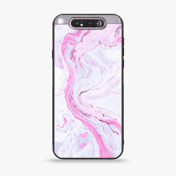 Samsung Galaxy A80 - Pink Marble Series - Premium Printed Glass soft Bumper shock Proof Case