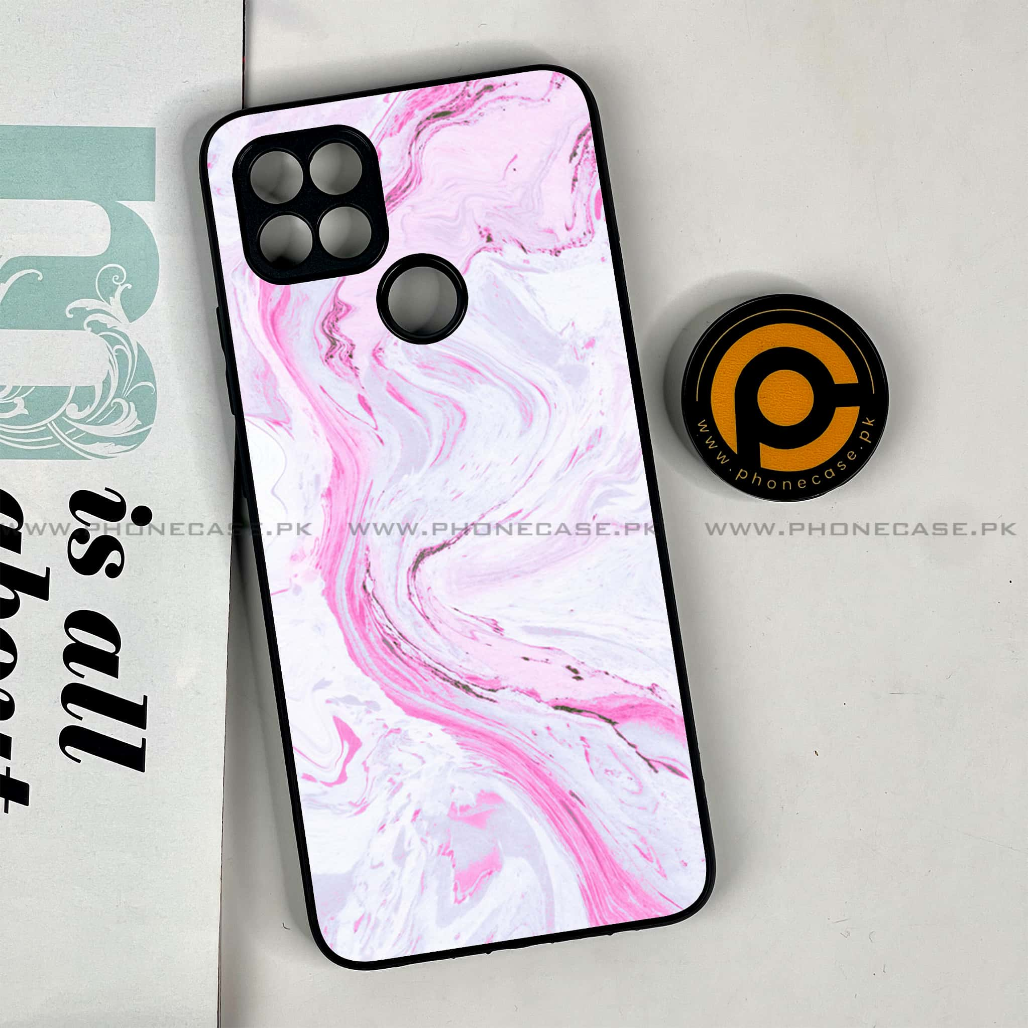 Oppo A15s - Pink Marble Series - Premium Printed Glass soft Bumper shock Proof Case