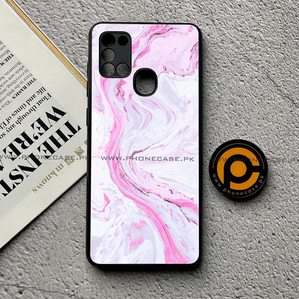 Samsung Galaxy A21s - Pink Marble Series - Premium Printed Glass soft Bumper shock Proof Case