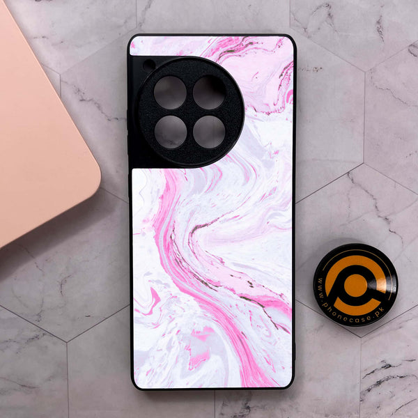 OnePlus 12R - Pink Marble Series - Premium Metal Printed soft Bumper shock Proof Case