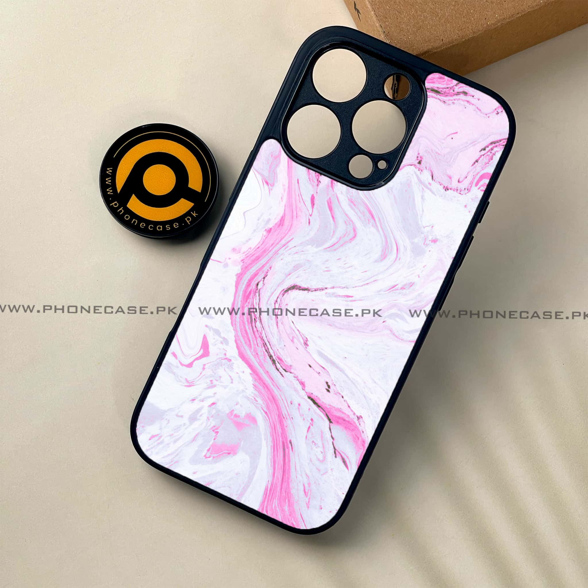 iPhone 16 Pro - Pink Marble Series - Premium Printed Glass soft Bumper shock Proof Case