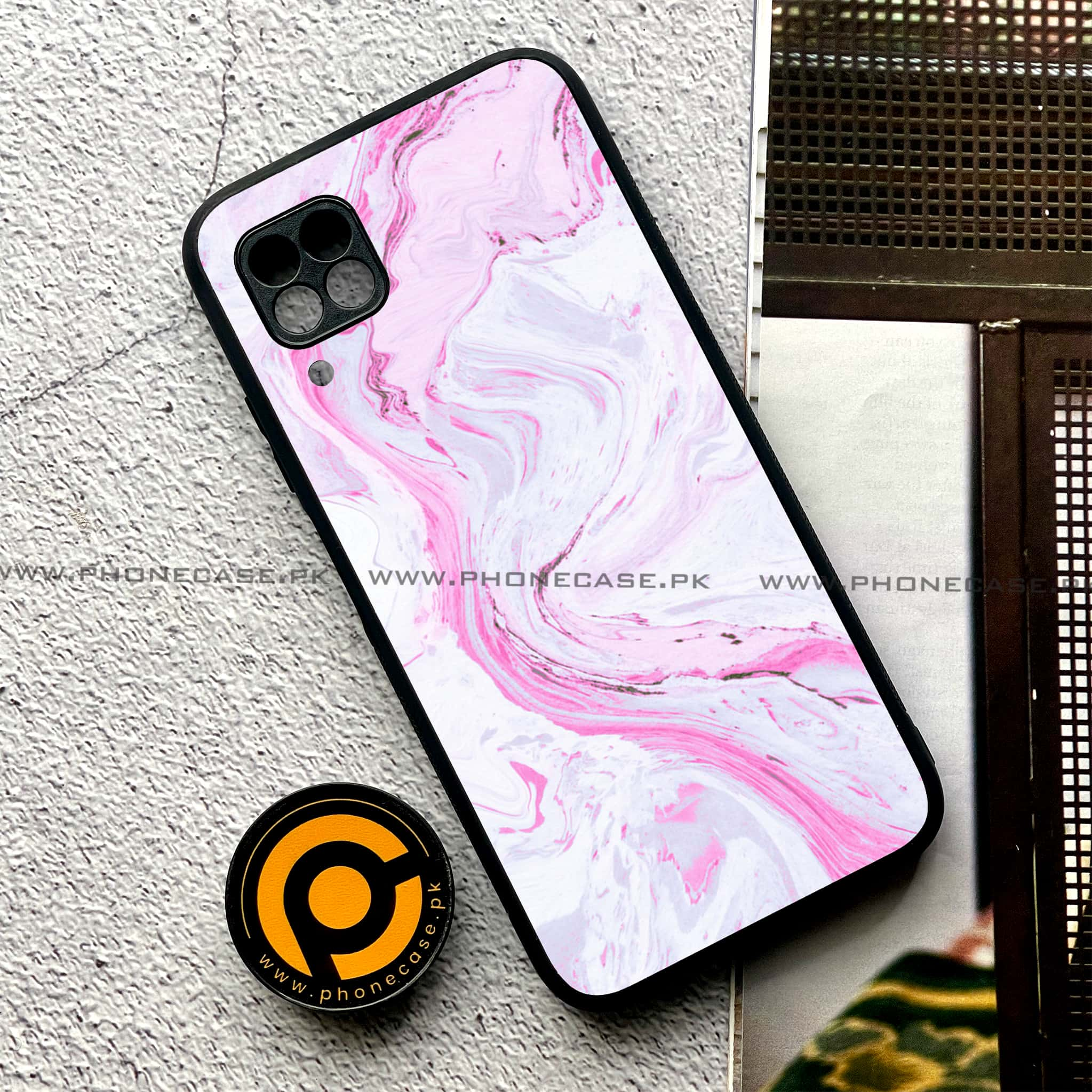 Huawei P40 Lite - Pink Marble Series - Premium Printed Glass soft Bumper shock Proof Case