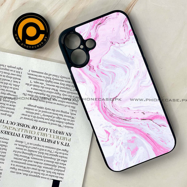 iPhone 16 - Pink Marble Series - Premium Printed Glass soft Bumper shock Proof Case