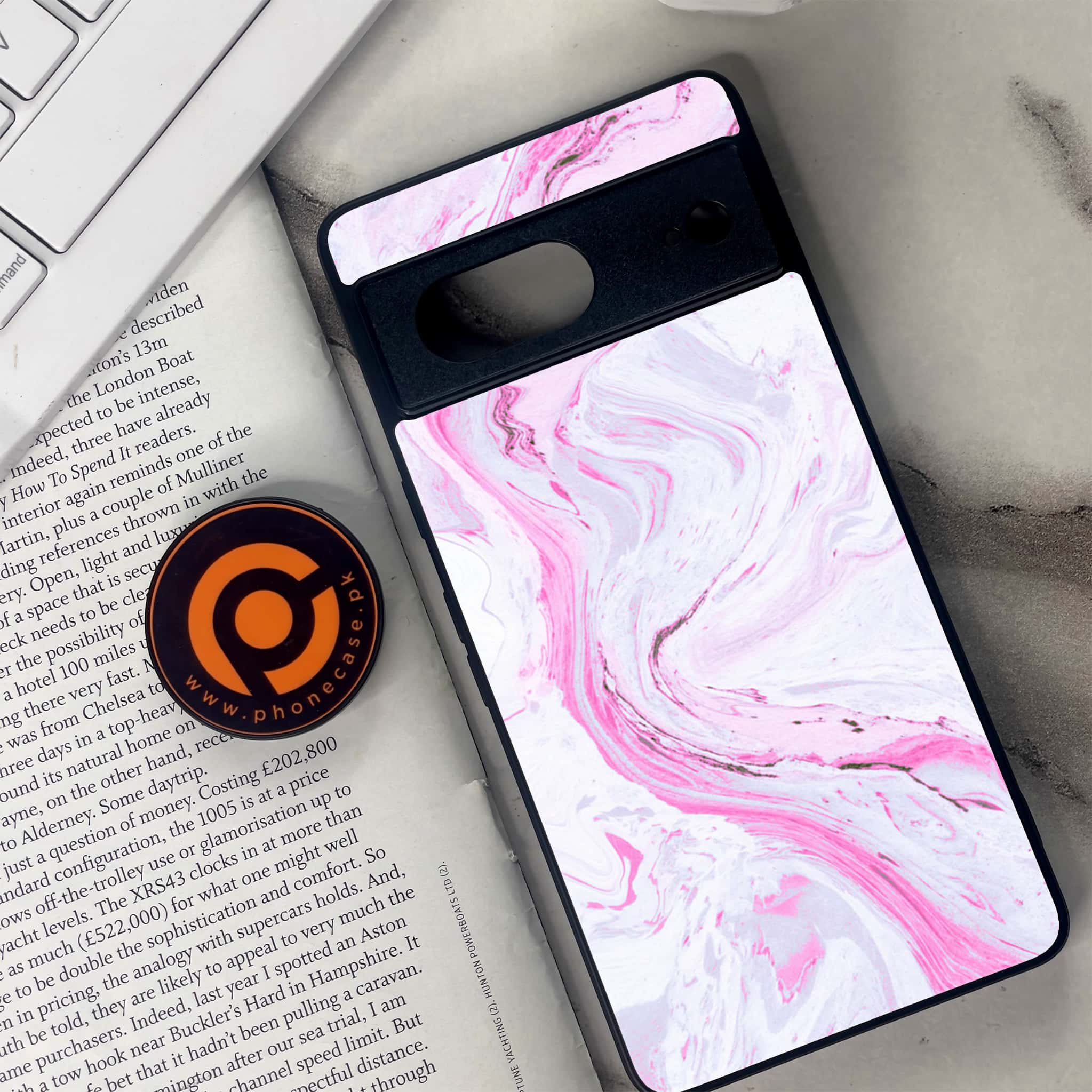 Google Pixel 7 - Pink Marble Series - Premium Metal Printed soft Bumper Shock Proof Case
