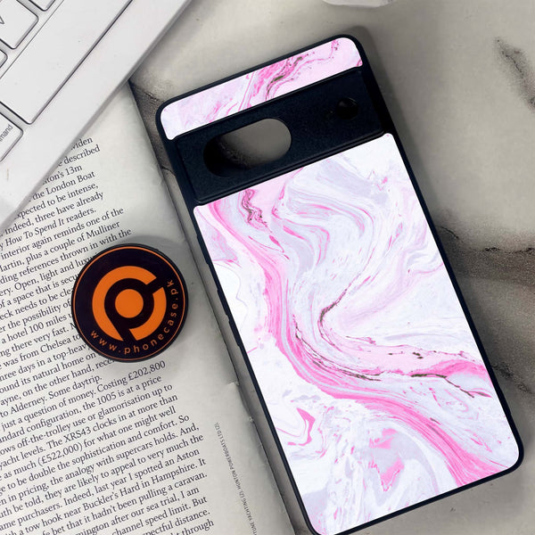 Google Pixel 7 - Pink Marble Series - Premium Metal Printed soft Bumper Shock Proof Case