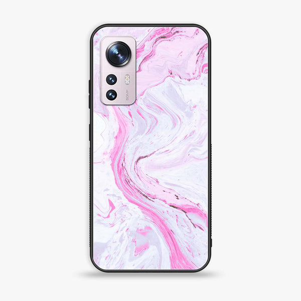 Xiaomi 12 Pro Pink Marble Series  Premium Printed Glass soft Bumper shock Proof Case