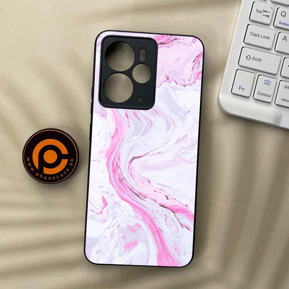 Realme 14 5G - Pink Marble Series - Premium Metal Printed soft Bumper Shock Proof Case