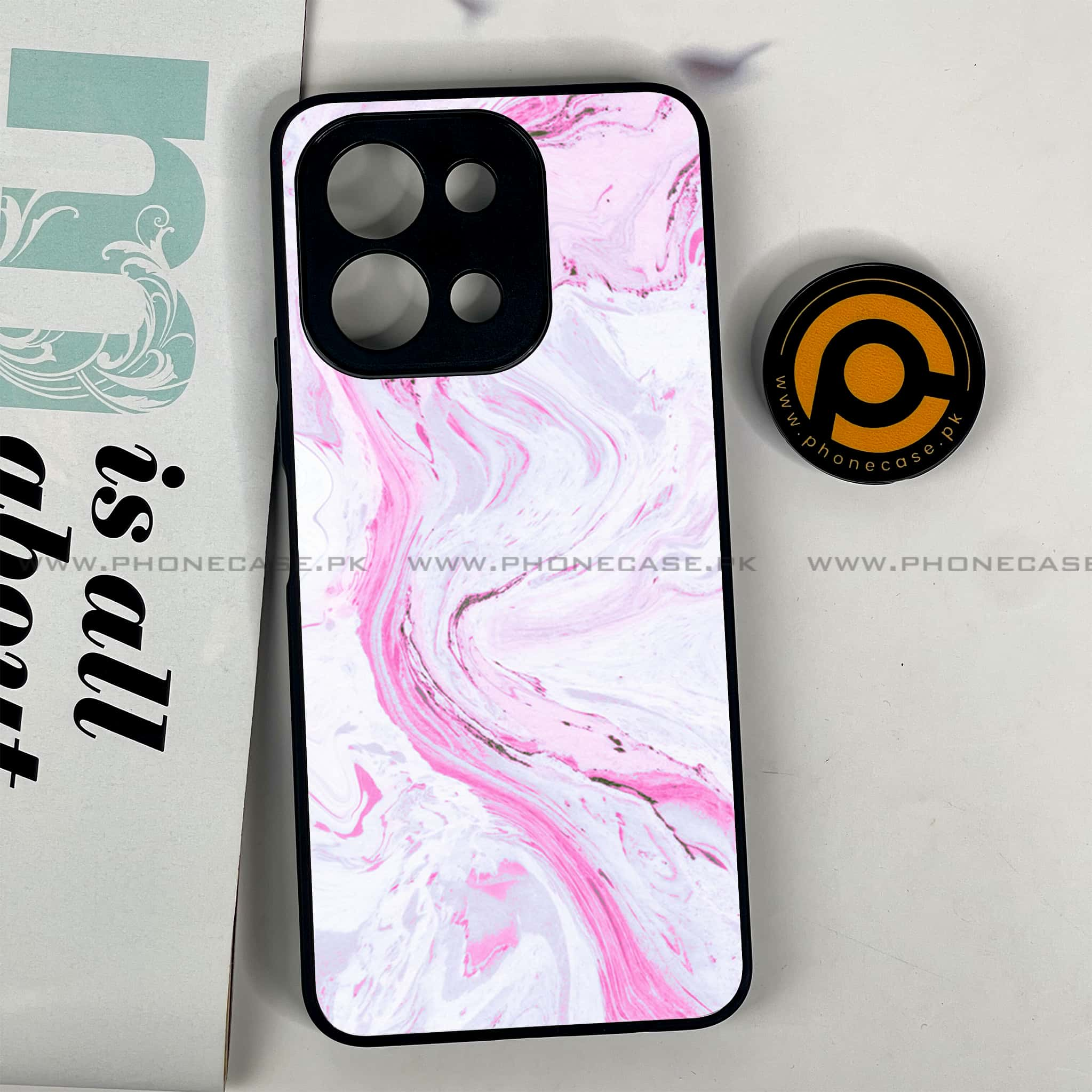 Vivo Y28 - Pink Marble Series - Premium Printed Glass soft Bumper shock Proof Case