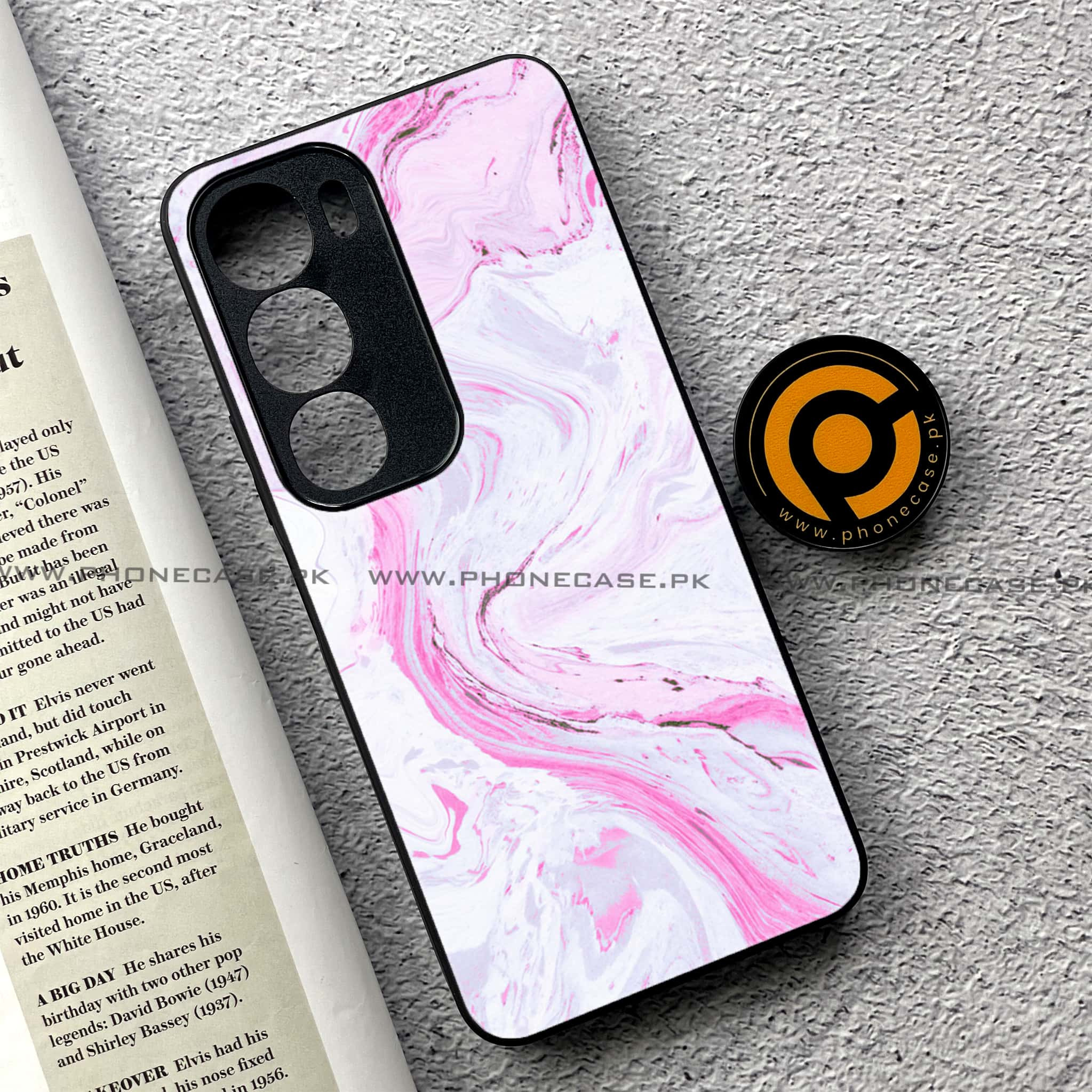 Vivo Y19s - Pink Marble Series - Premium Printed Glass soft Bumper shock Proof Case