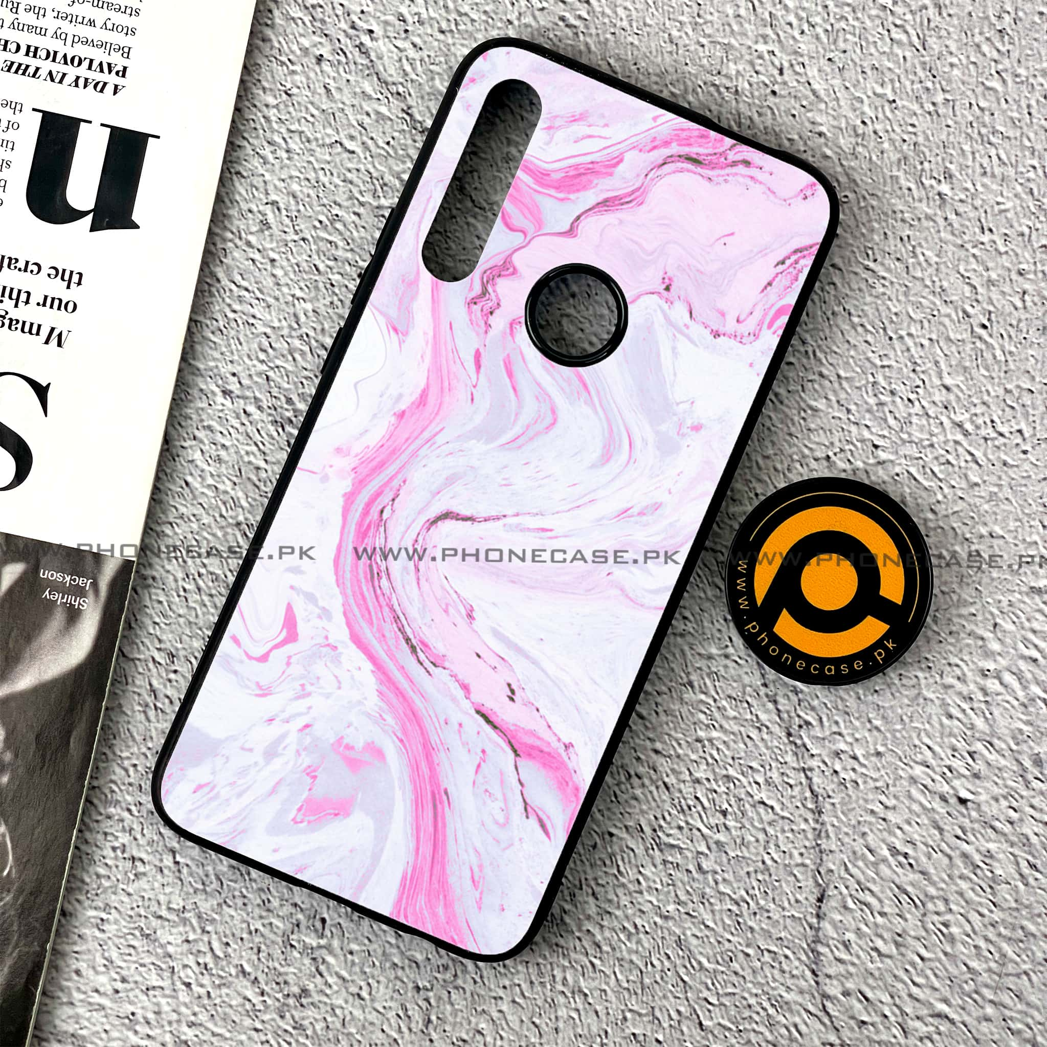 Huawei Y9 Prime (2019) - Pink Marble Series - Premium Printed Glass soft Bumper shock Proof Case