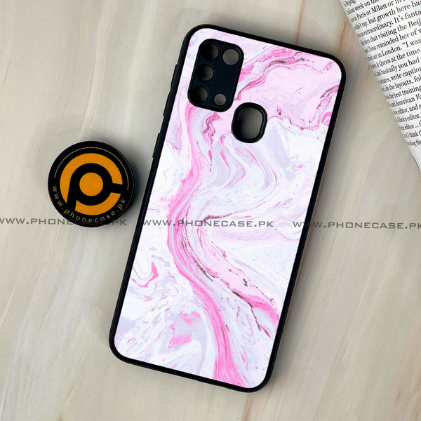 Galaxy M31 - Pink Marble Series - Premium Printed Glass soft Bumper shock Proof Case