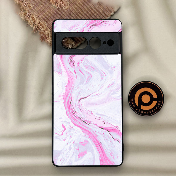 Google Pixel 7 Pro - Pink Marble Series - Premium Metal Printed soft Bumper Shock Proof Case