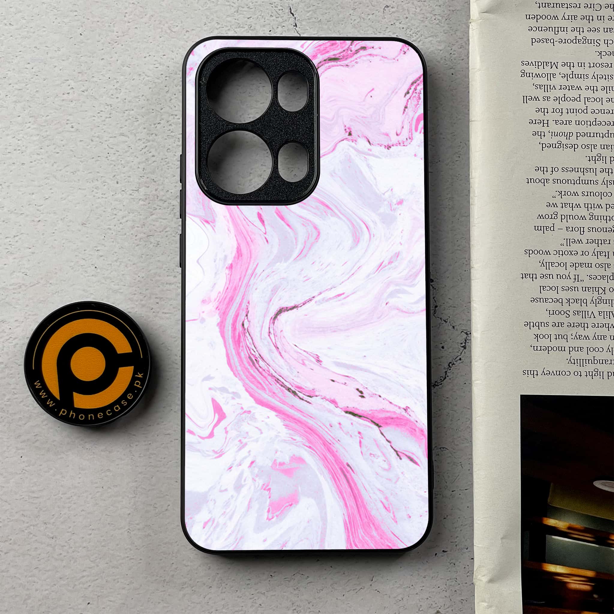Oppo Reno 13 Pro - Pink Marble Series - Premium Metal Printed Soft Bumper Shockproof Case