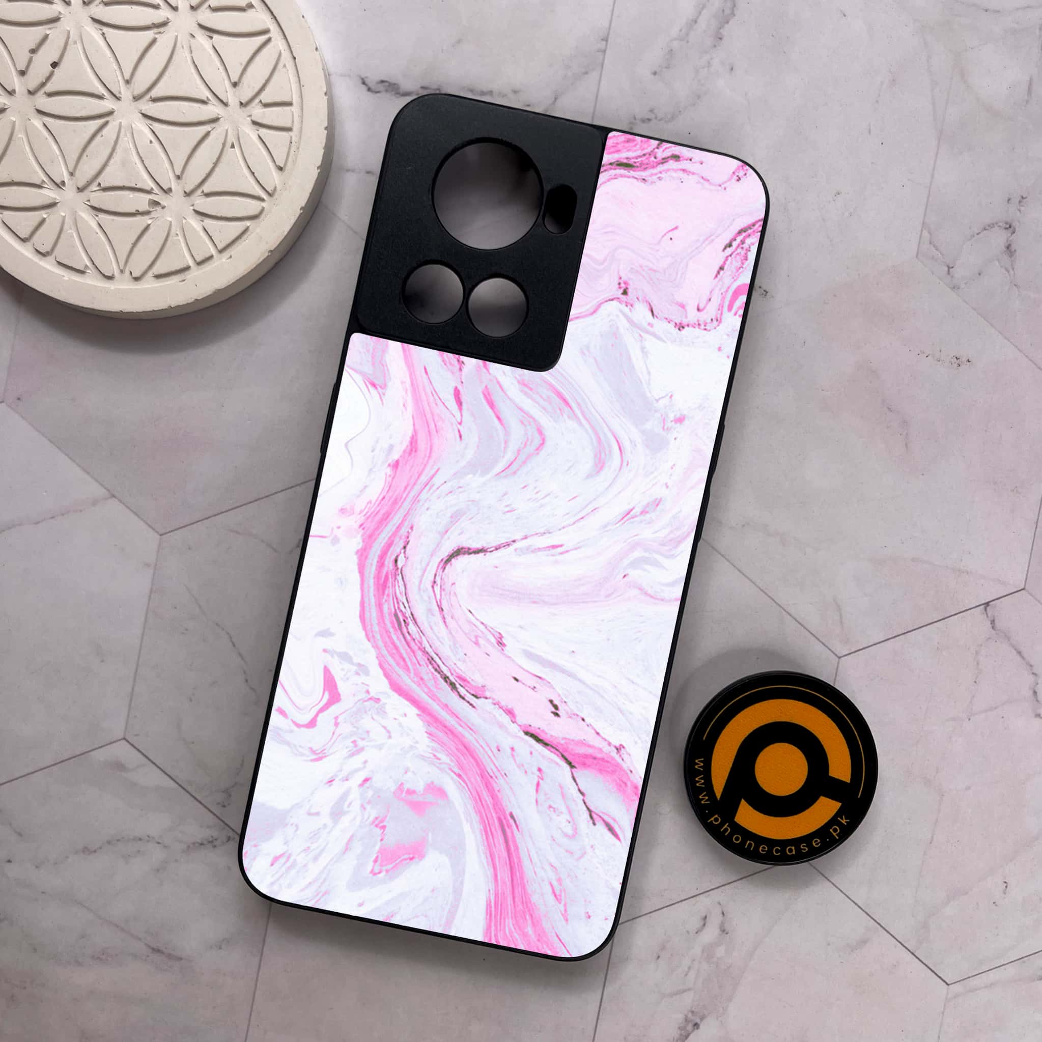 OnePlus 10R -  Pink Marble Series  - Premium Metal Printed soft Bumper shock Proof Case