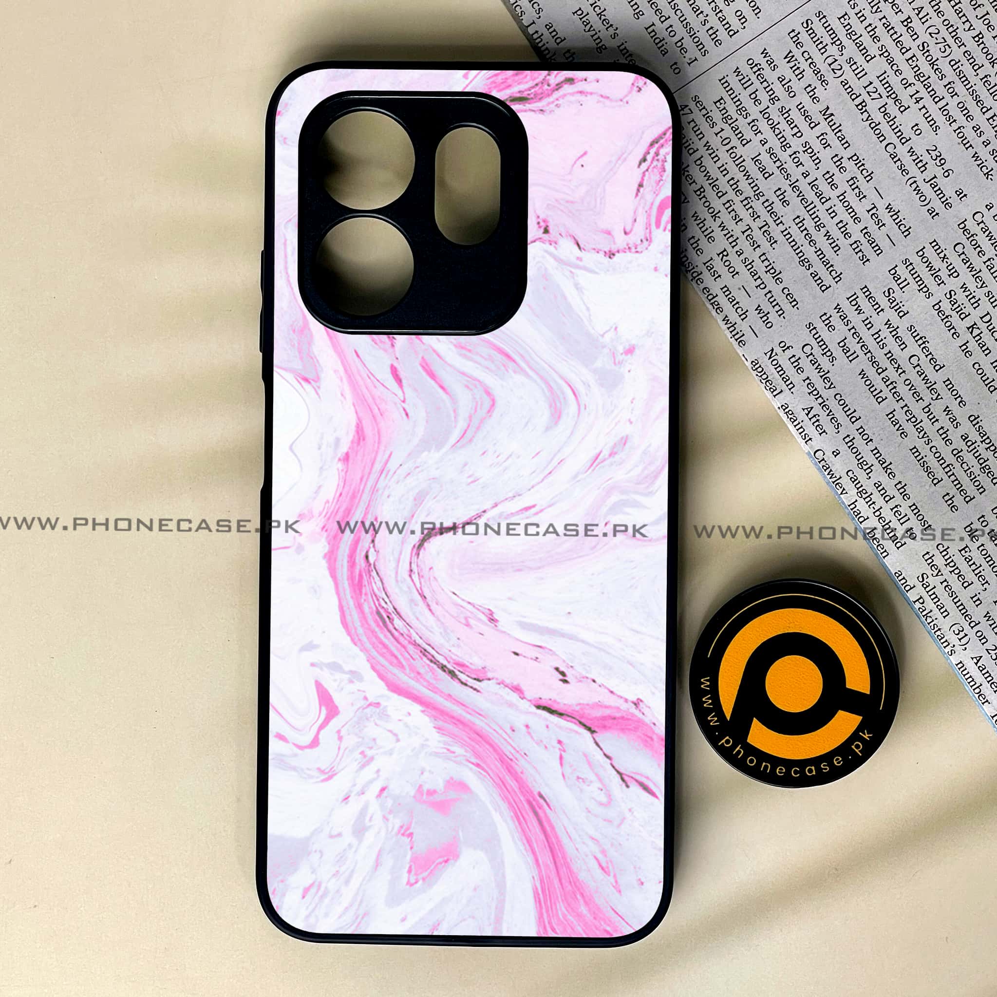 Infinix Smart 9 HD - Pink Marble Series - Premium Metal Printed soft Bumper shock Proof Case