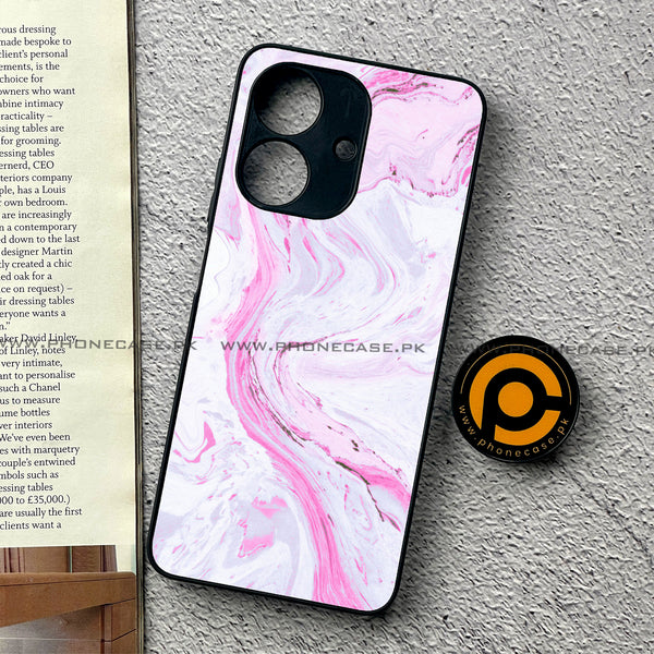 Realme Note 60 - Pink Marble Series - Premium Printed Glass soft Bumper shock Proof Case