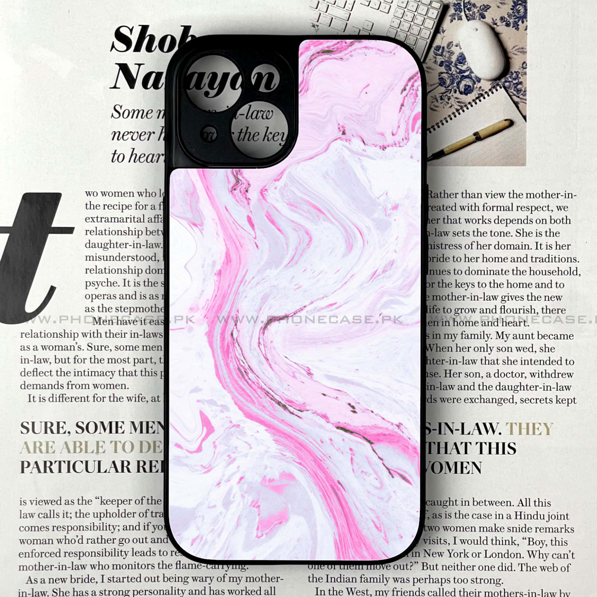 iPhone 15 Plus - Pink Marble Series - Premium Printed Glass soft Bumper shock Proof Case