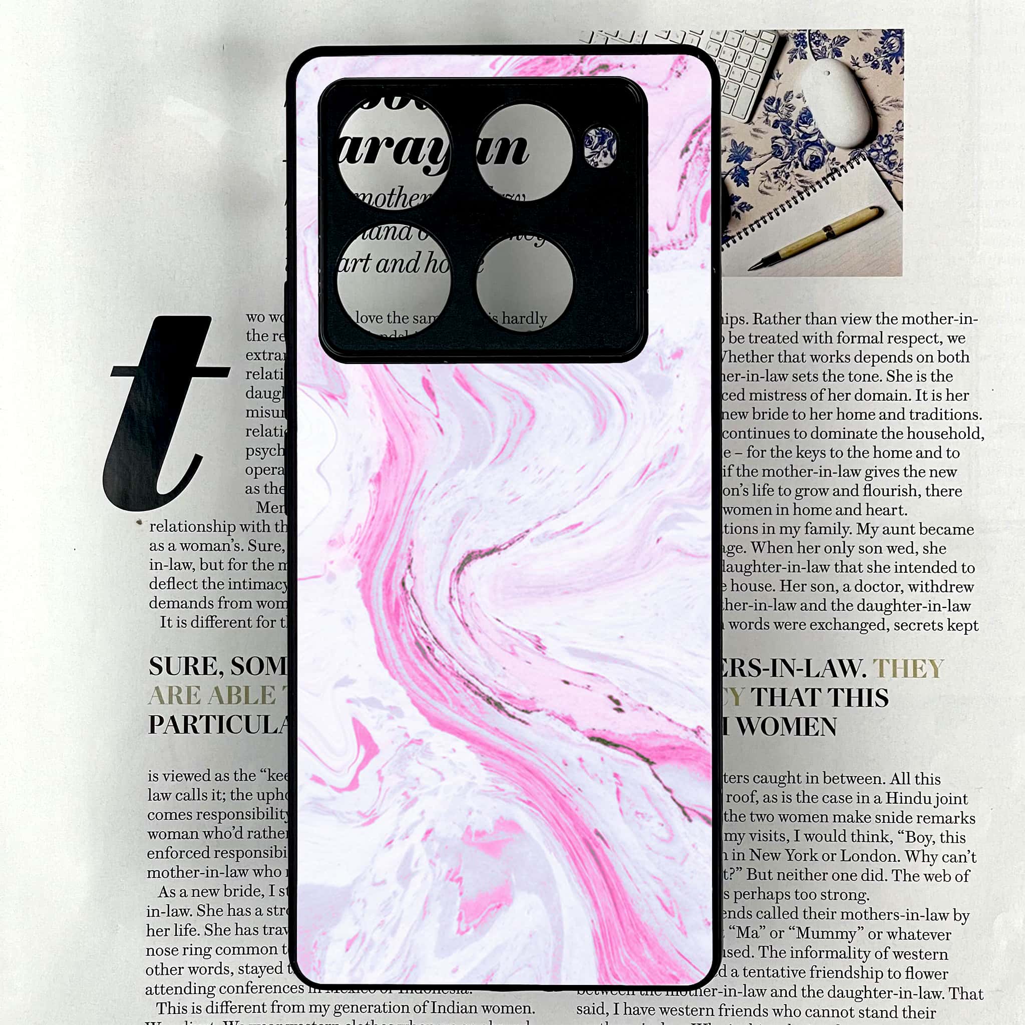 Infinix Note 40 Pro Plus - Pink Marble Series - Premium Metal Printed soft Bumper shock Proof Case