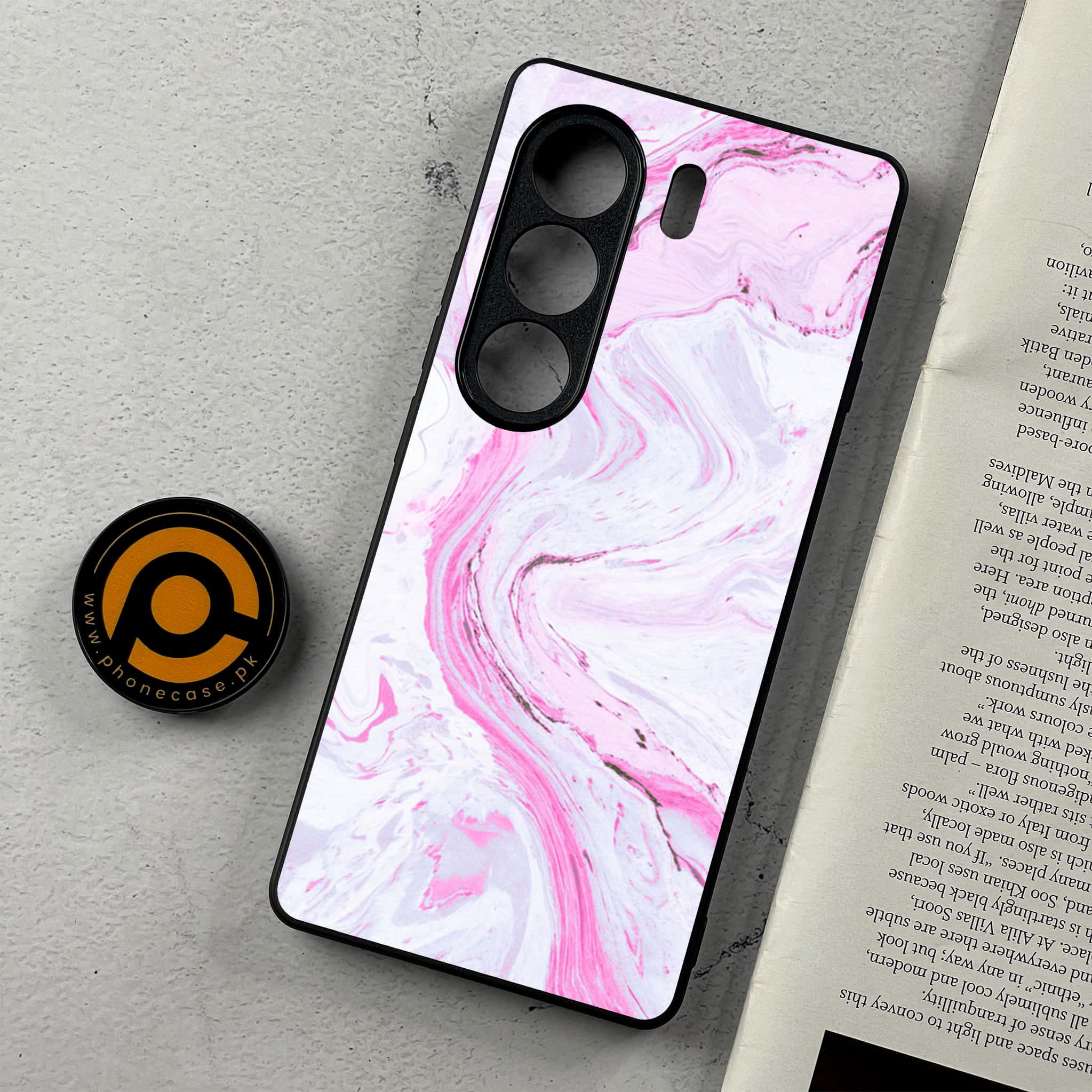 Tecno Camon 40 Pro - Pink Marble Series - Premium Metal Printed Soft Bumper Shockproof Case