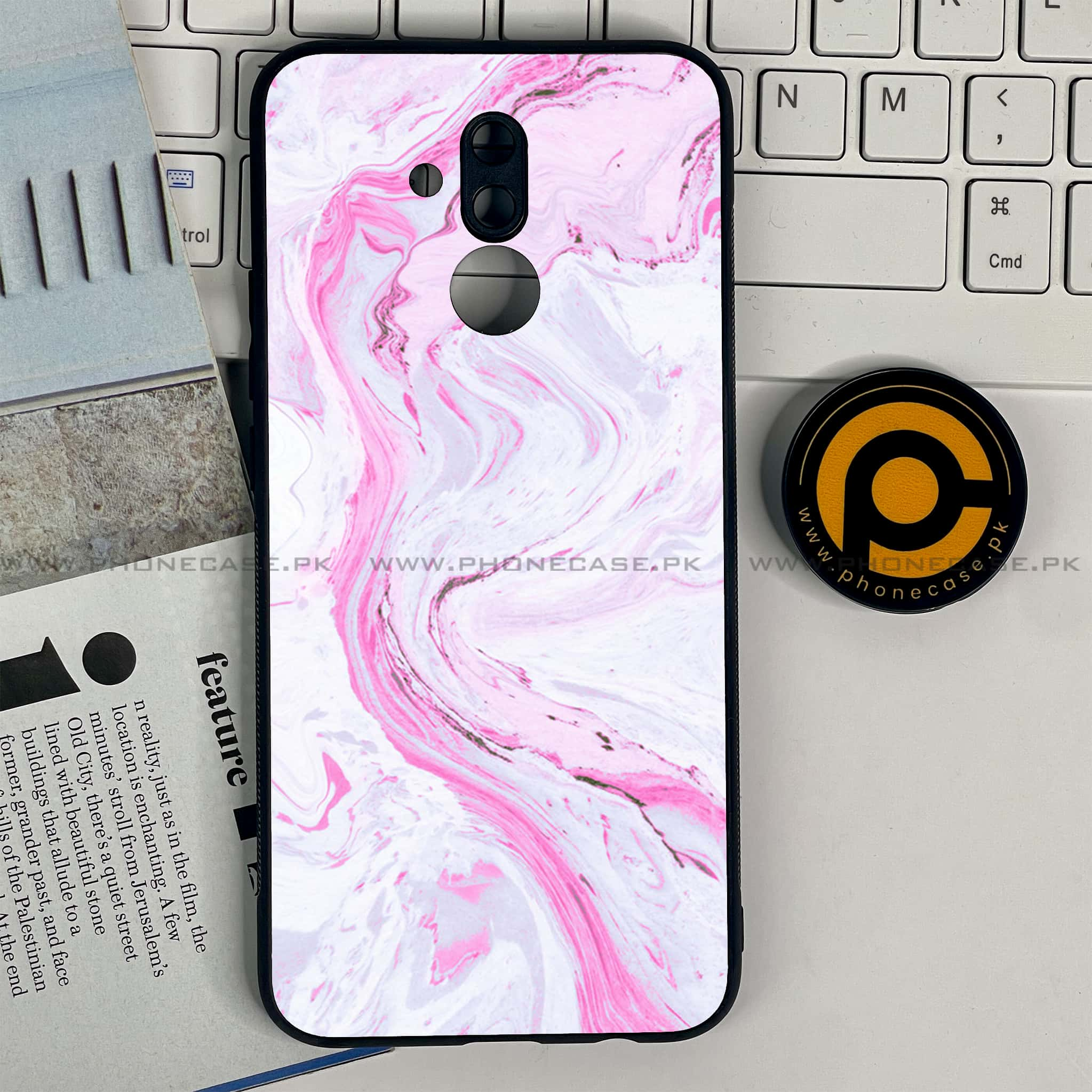 Huawei Mate 20 Lite - Pink Marble Series - Premium Printed Glass soft Bumper shock Proof Case