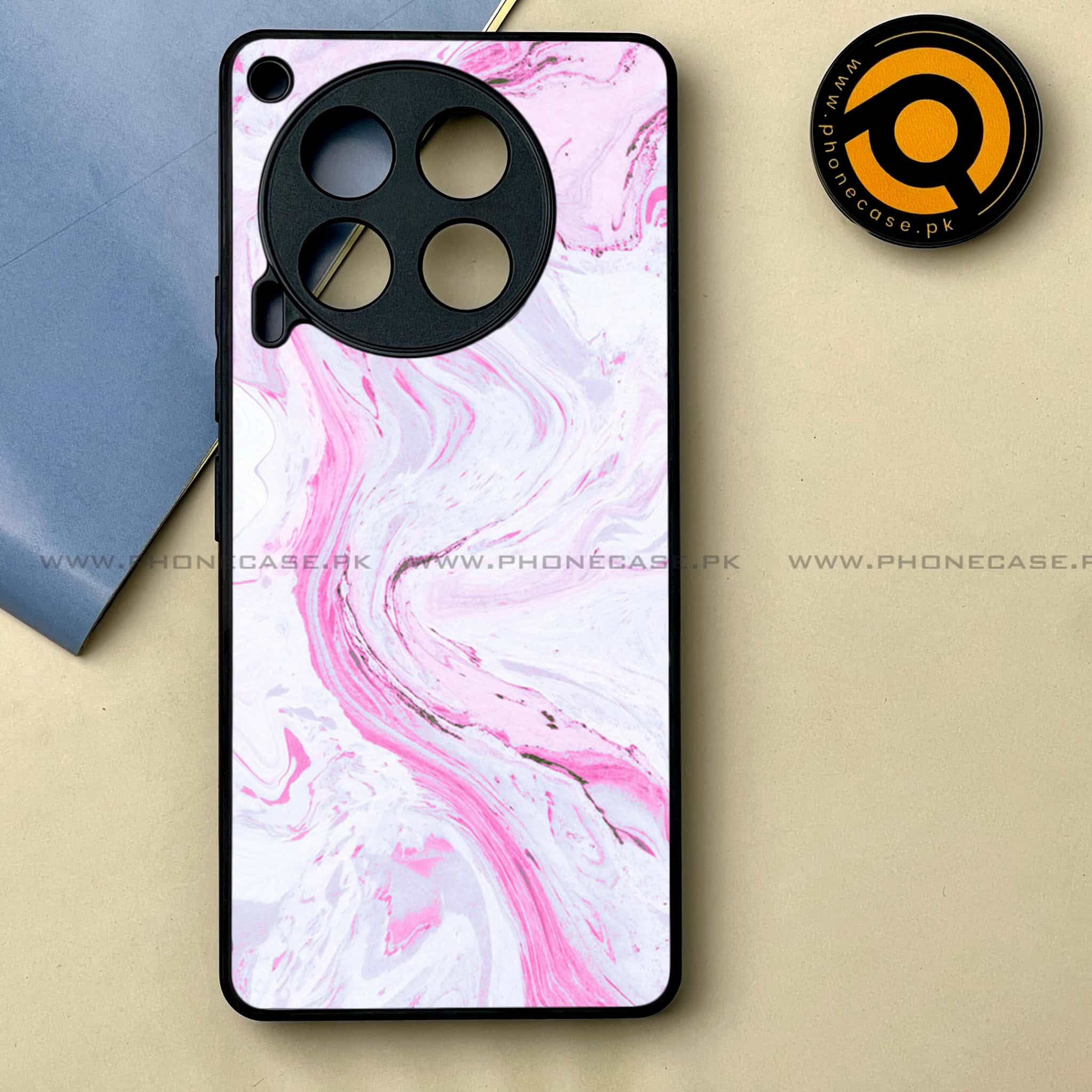 Tecno Camon 30 - Pink Marble Series -  Premium Printed Metal soft Bumper shock Proof Case